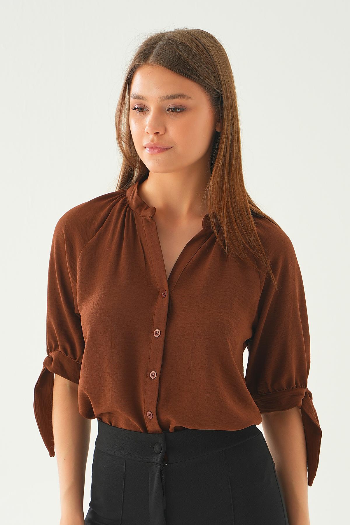 Kahve Fakir Kol Bağlamalı Gömlek 6743A - 2
