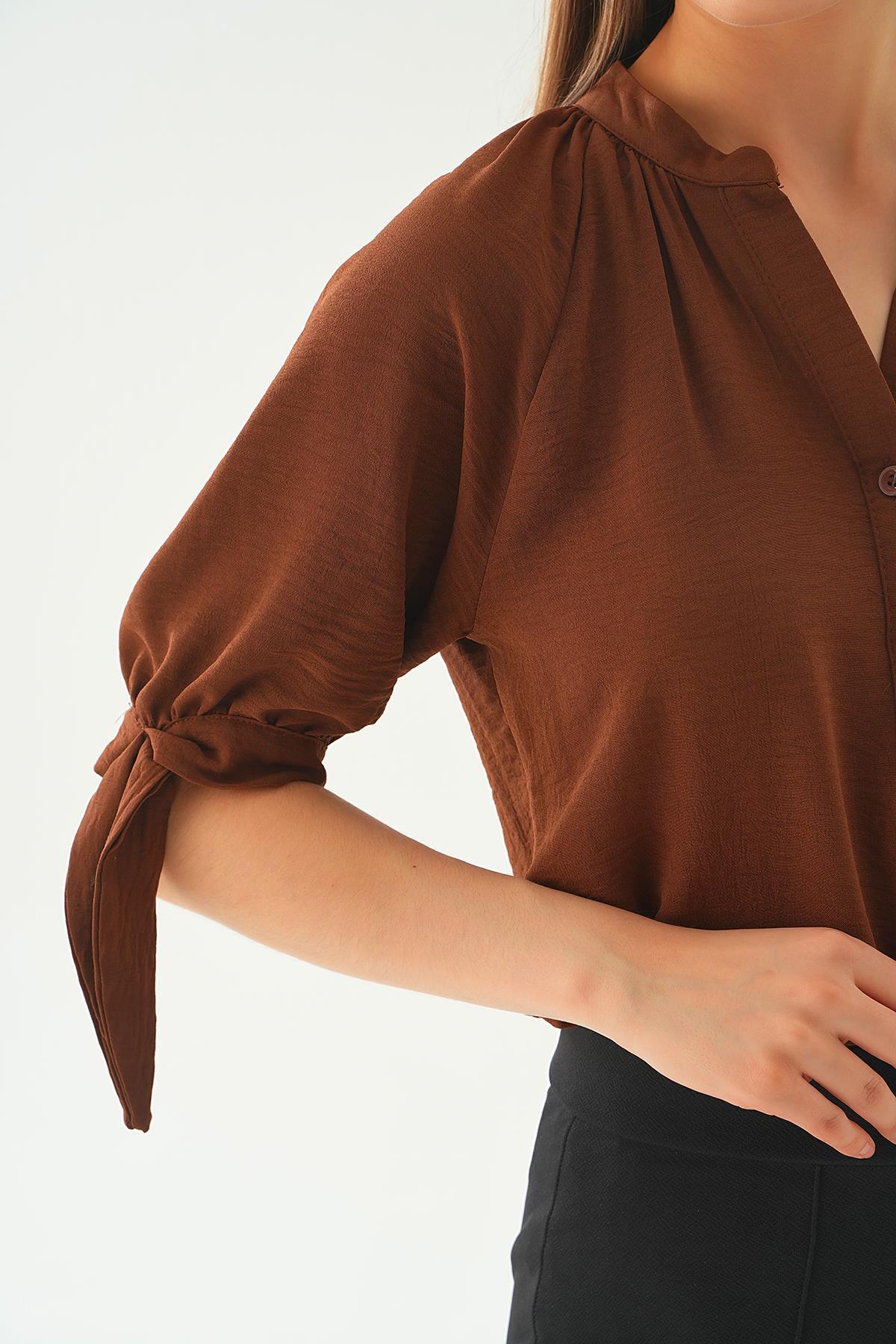 Kahve Fakir Kol Bağlamalı Gömlek 6743A - 4