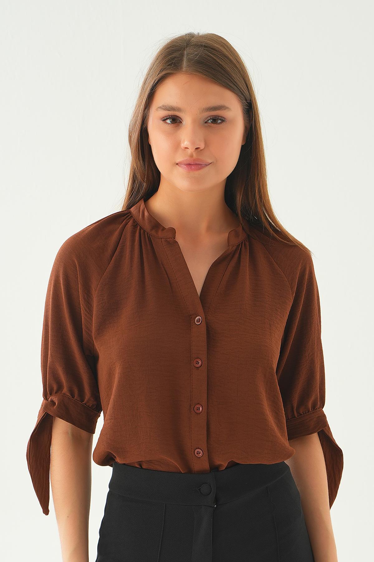 Kahve Fakir Kol Bağlamalı Gömlek 6743A - 6