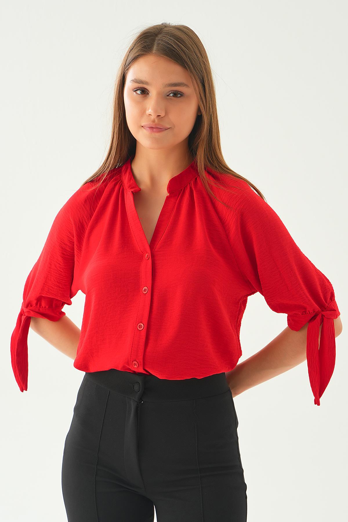 Kırmızı Fakir Kol Bağlamalı Gömlek 6743A 