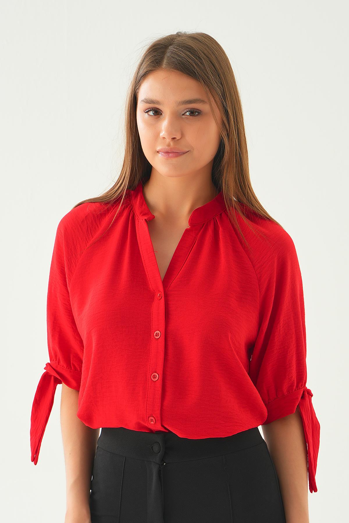 Kırmızı Fakir Kol Bağlamalı Gömlek 6743A - 2