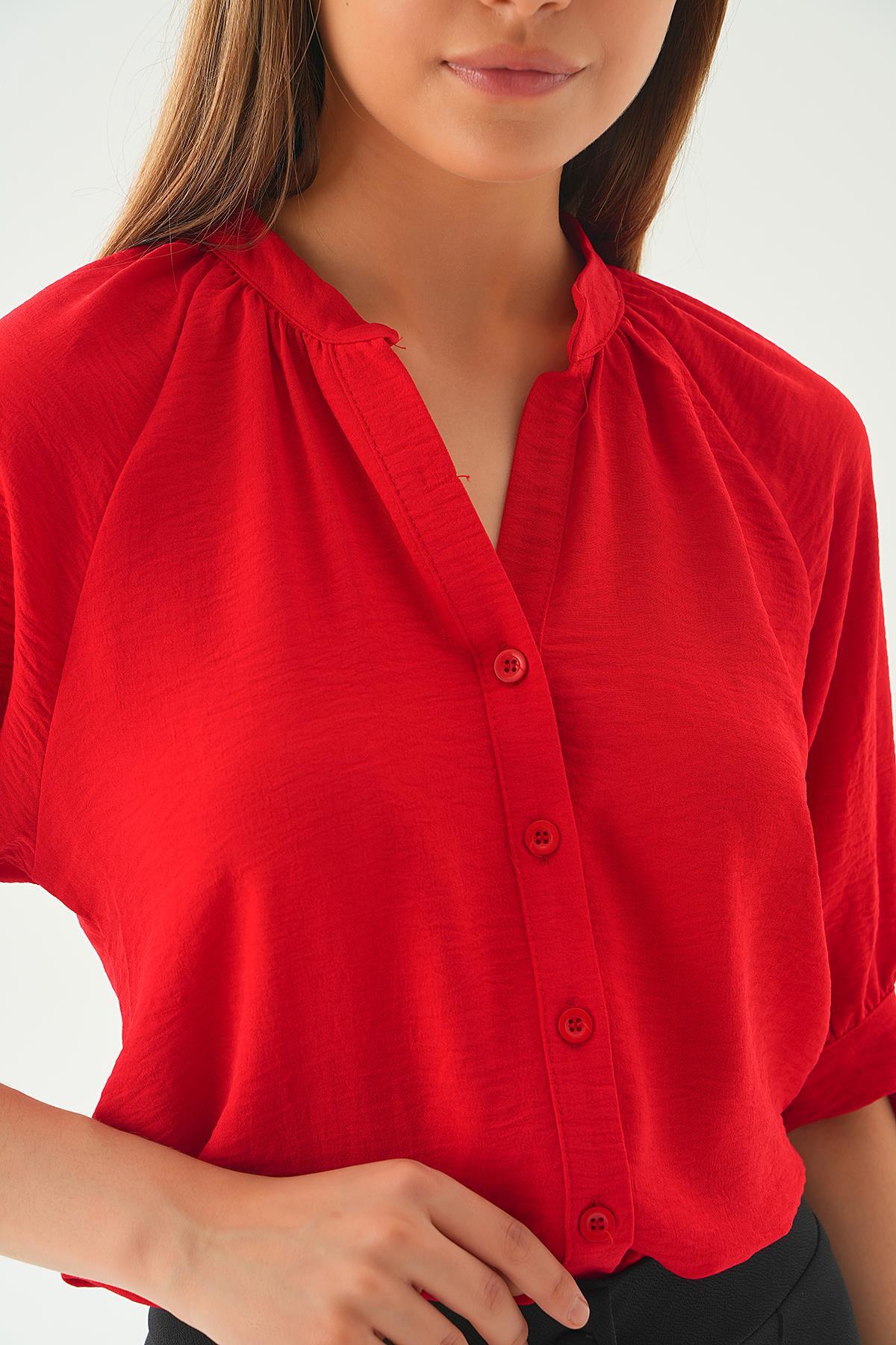 Kırmızı Fakir Kol Bağlamalı Gömlek 6743A - 3