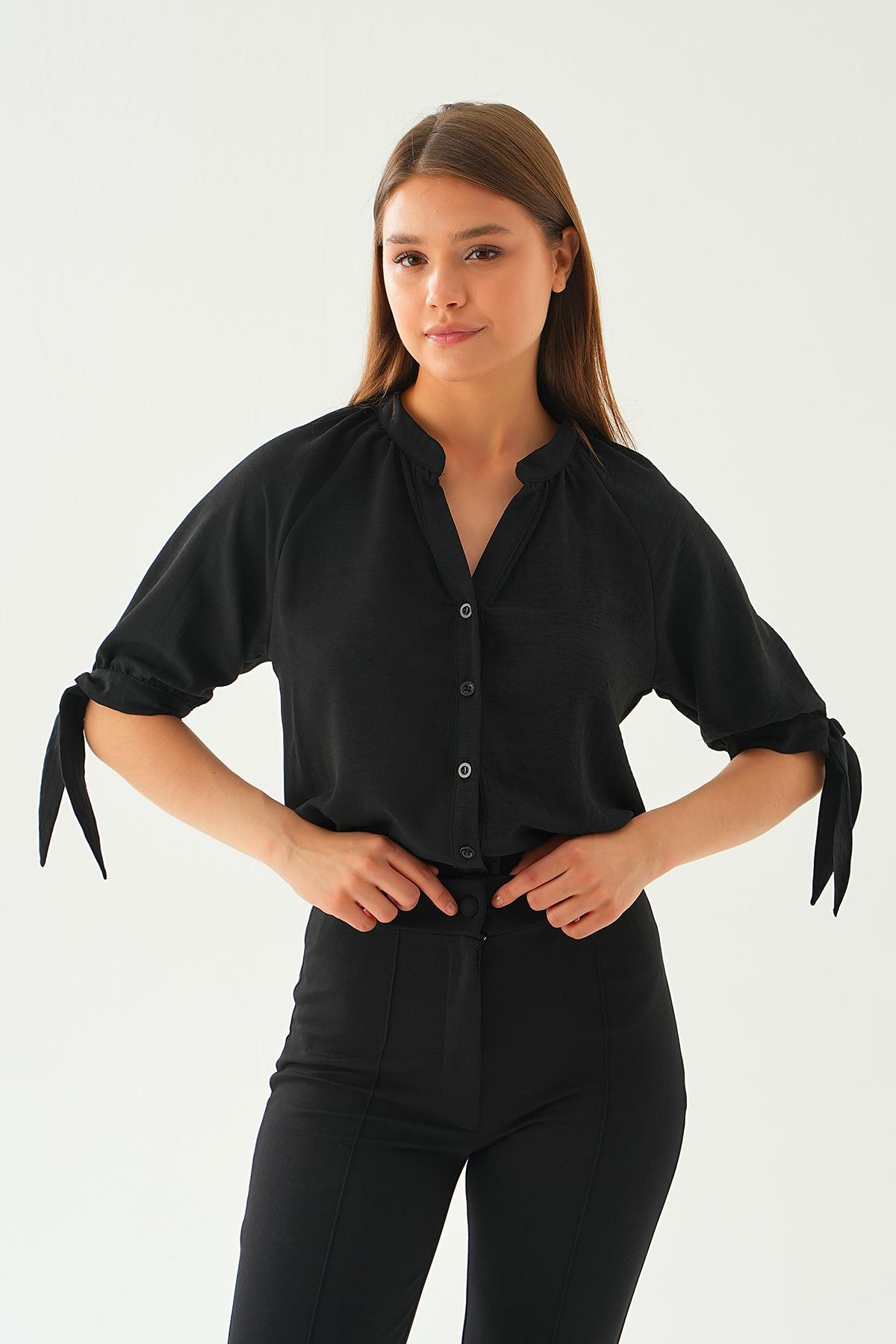 Siyah Fakir Kol Bağlamalı Gömlek 6743A - 1