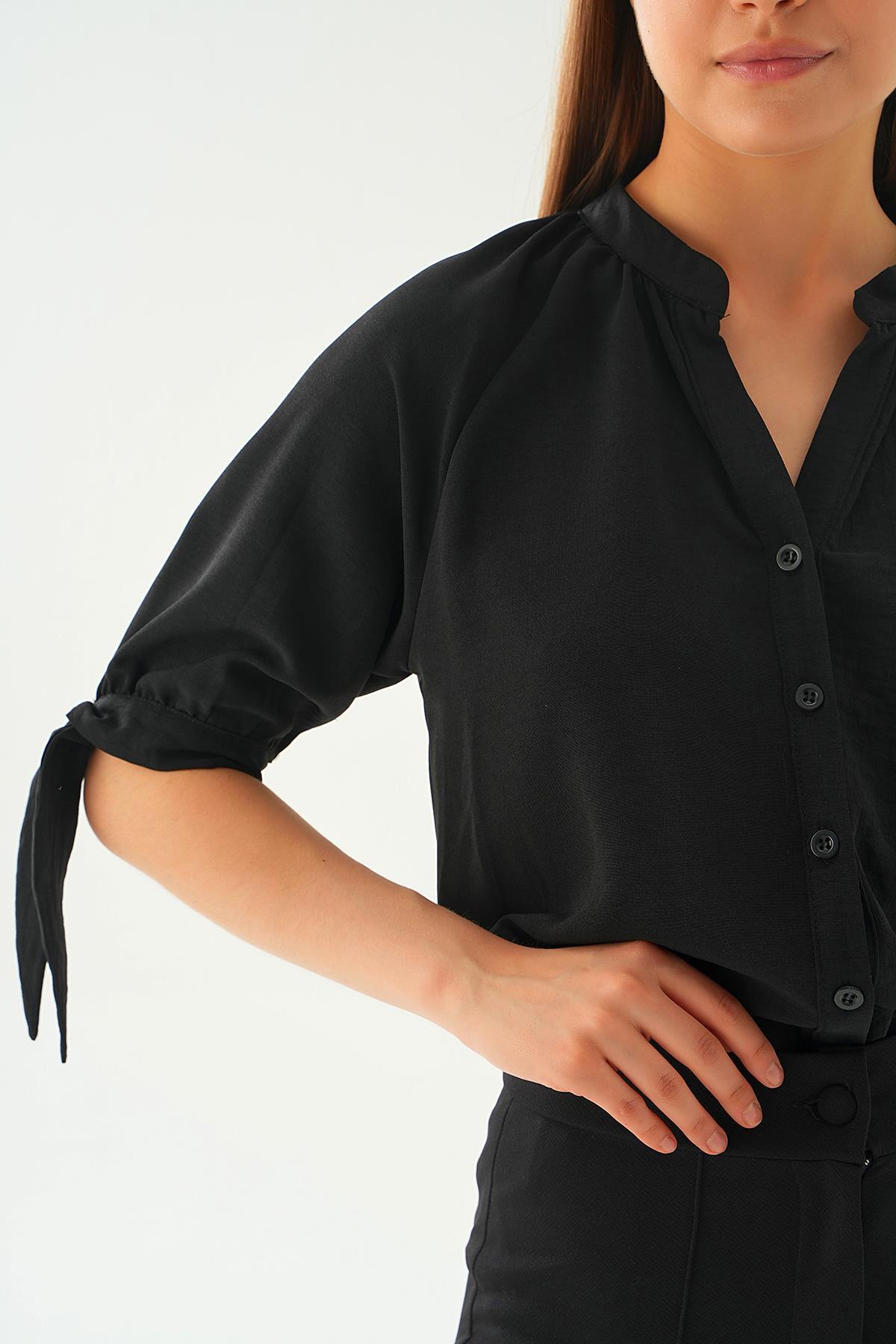 Siyah Fakir Kol Bağlamalı Gömlek 6743A - 3
