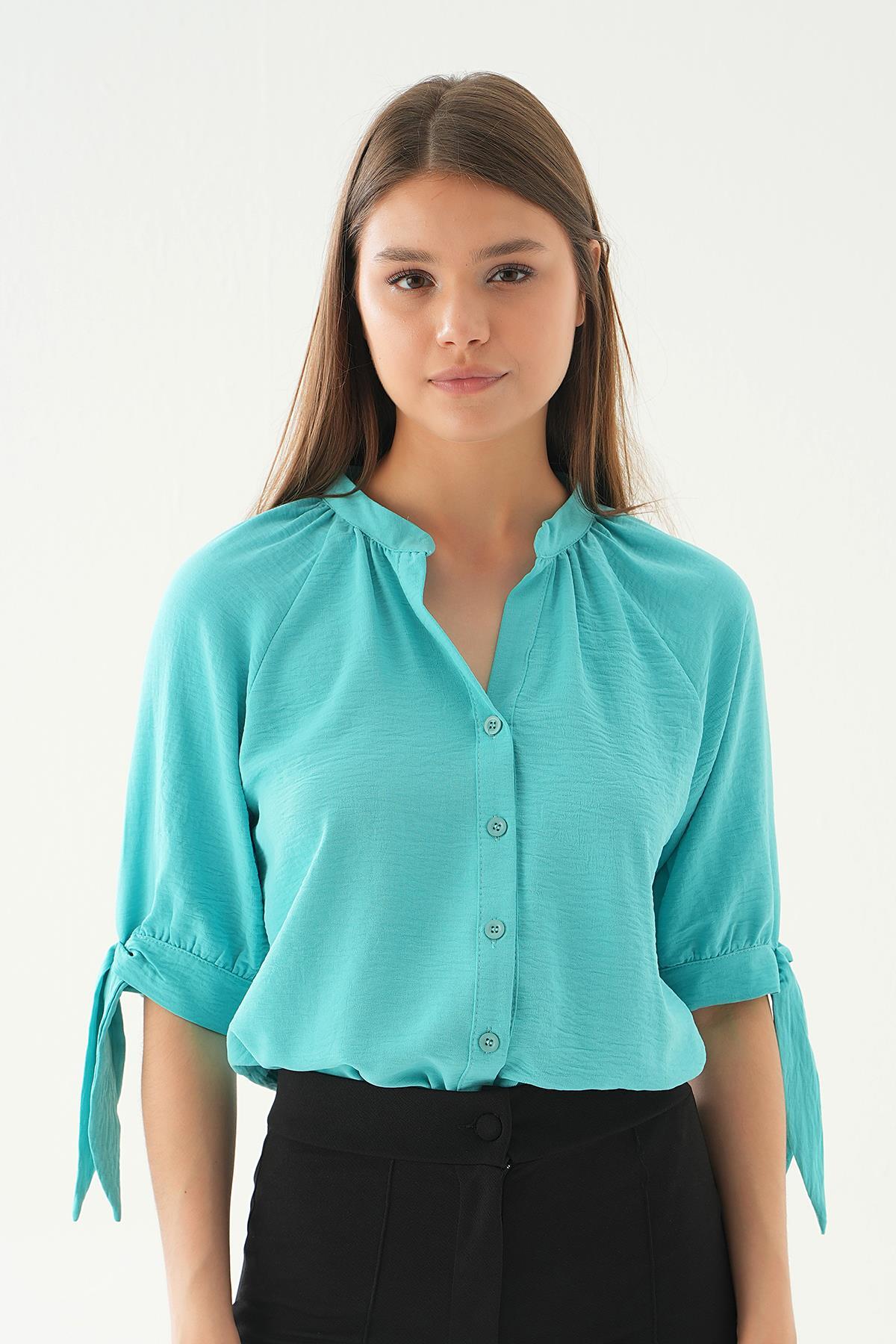 6743A Fakir Kol Bağlamalı Gömlek Turkuaz 