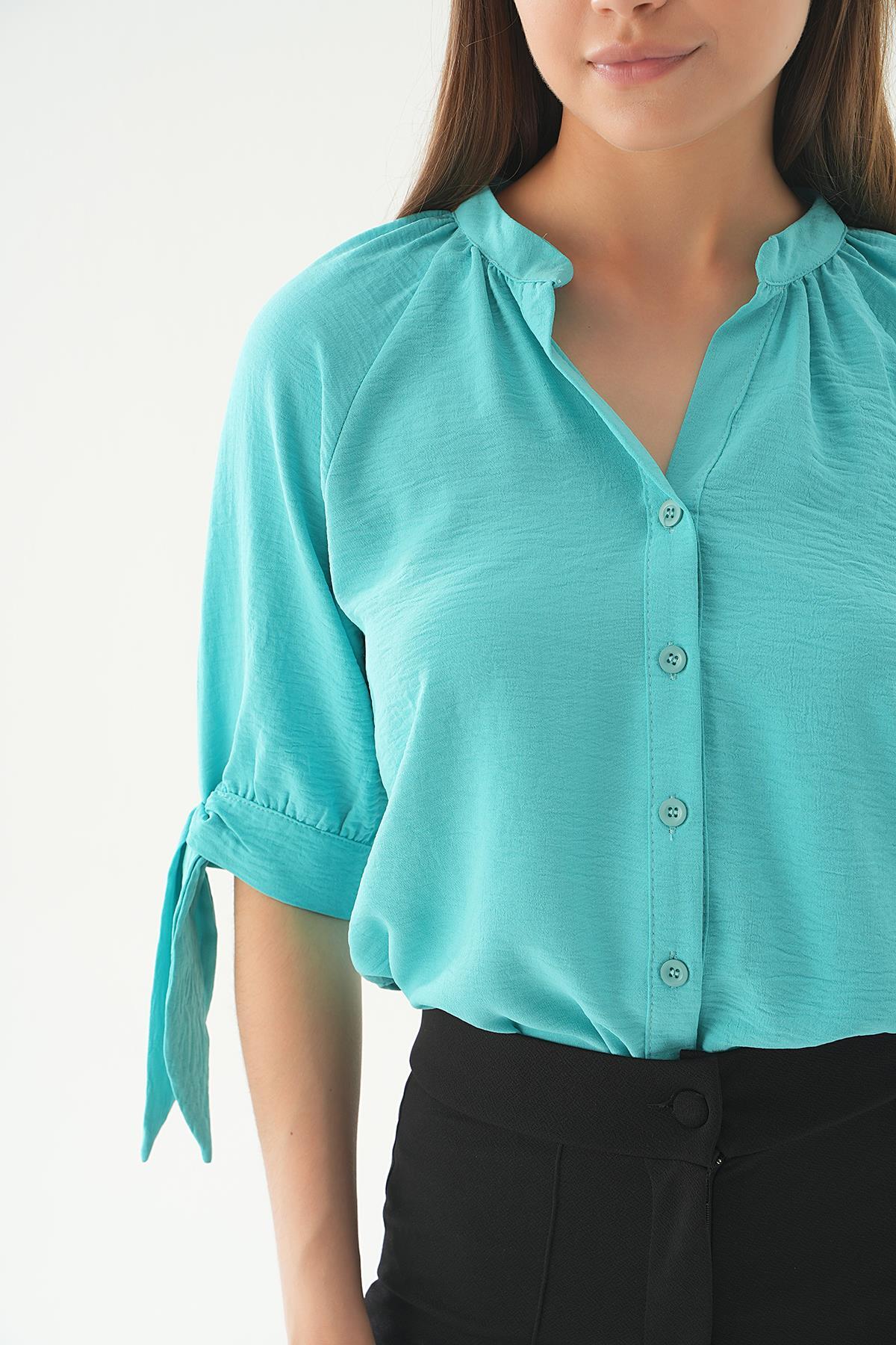 Turkuaz Fakir Kol Bağlamalı Gömlek 6743A - 4