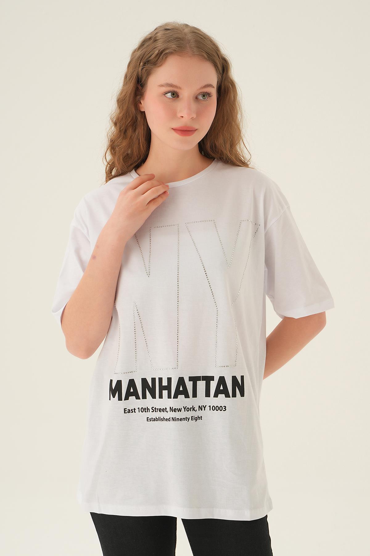 Beyaz NY İşlemeli Tişört 6744 - 4
