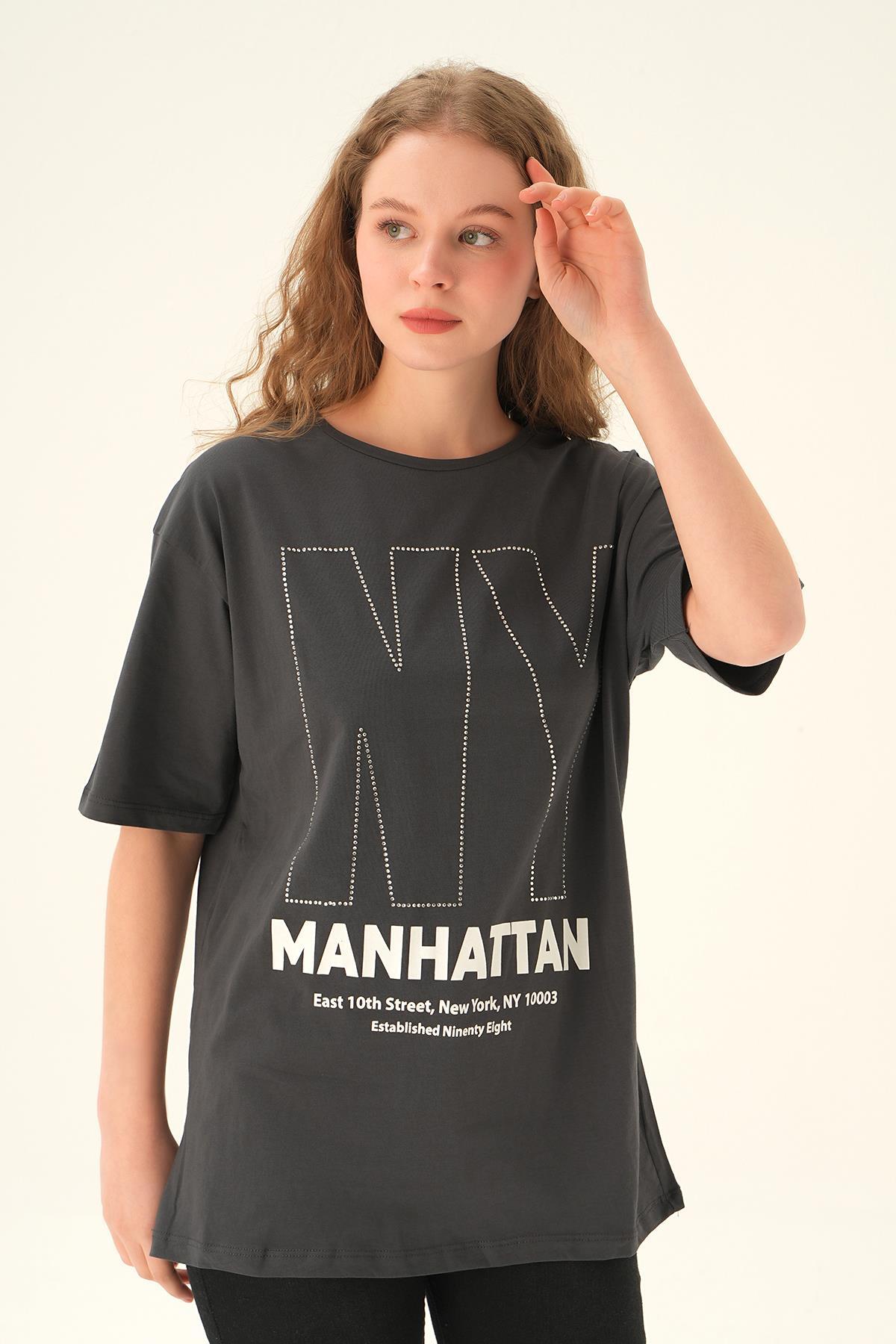 Füme NY İşlemeli Tişört 6744 - 3