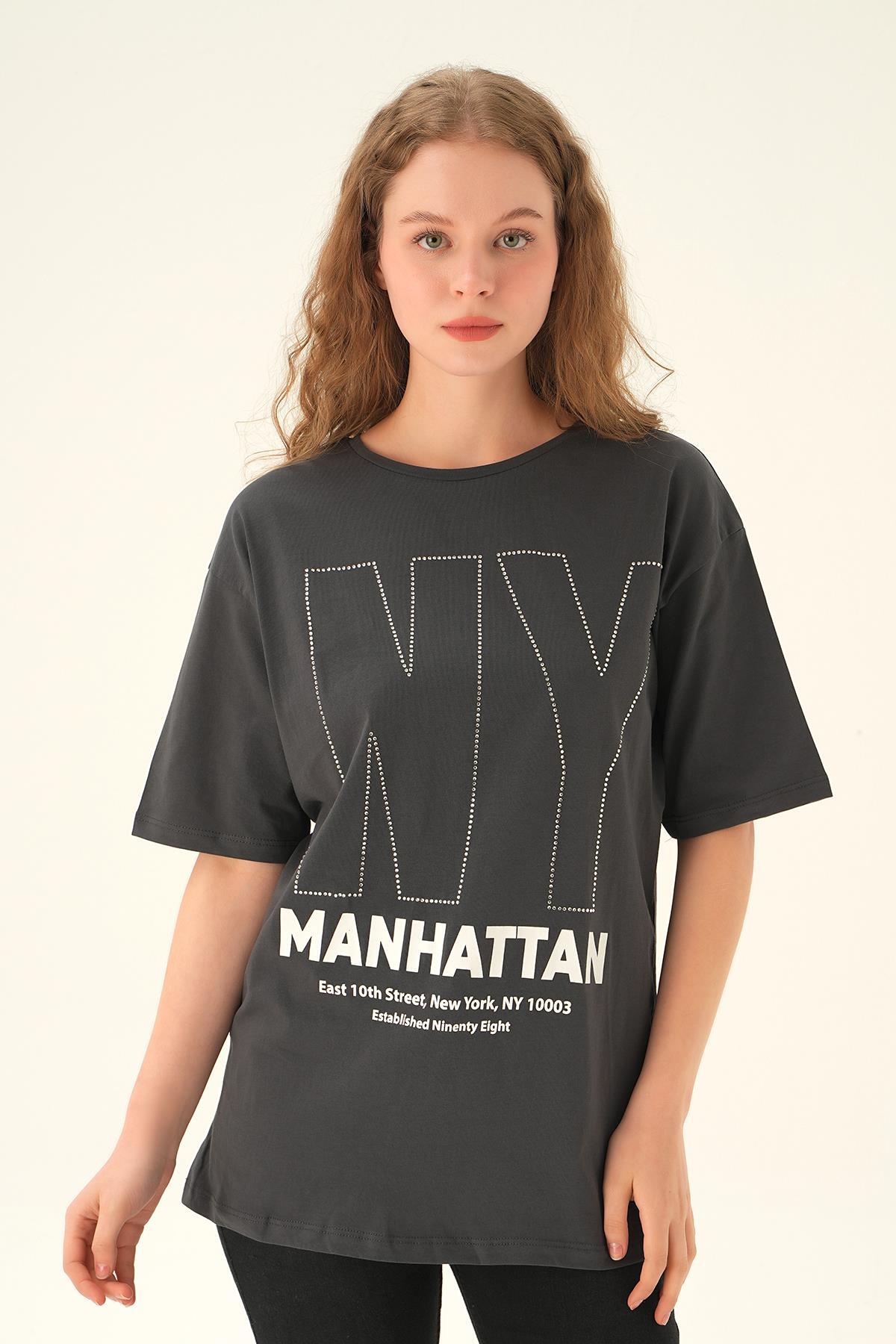 Füme NY İşlemeli Tişört 6744 - 4