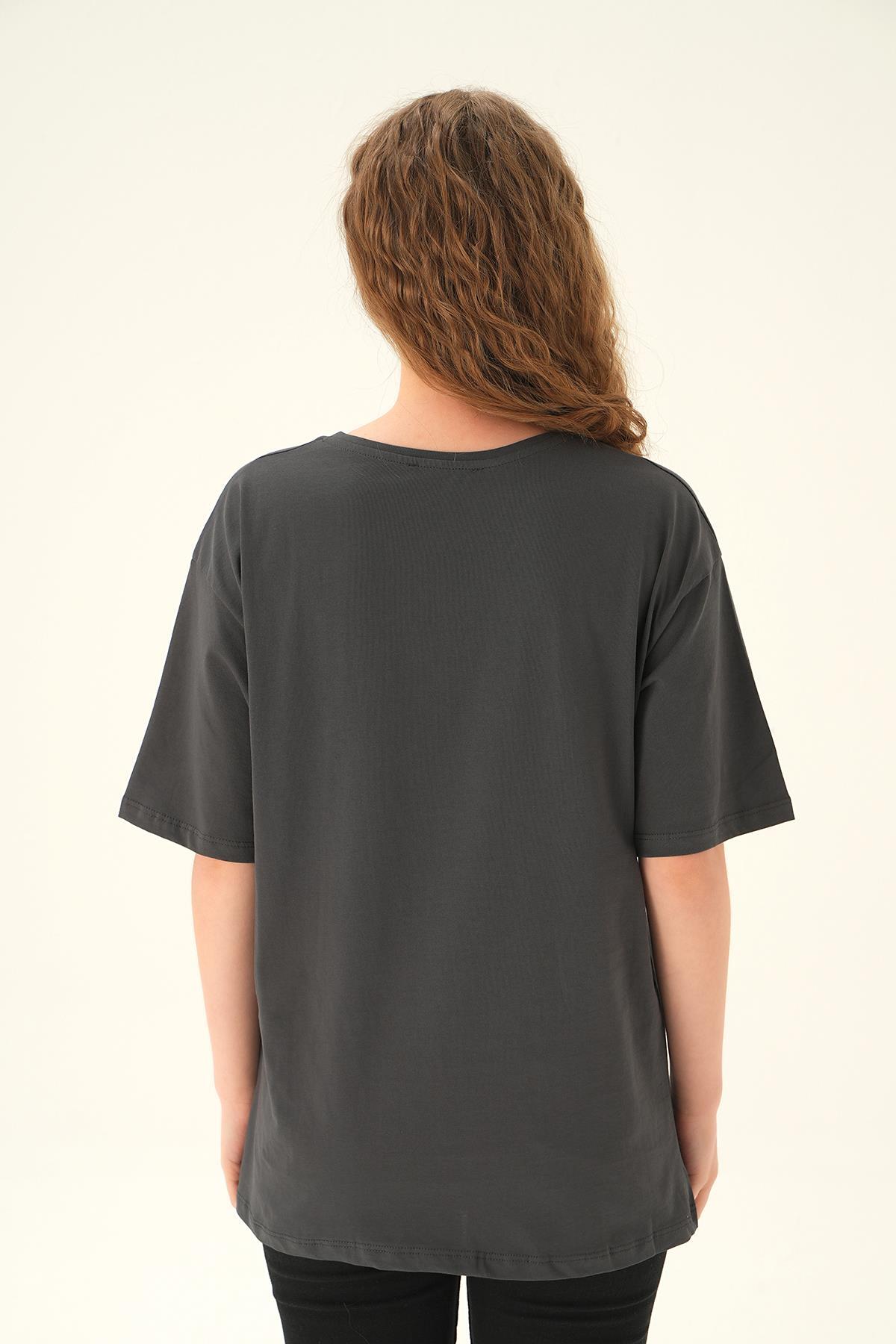 Füme NY İşlemeli Tişört 6744 - 5