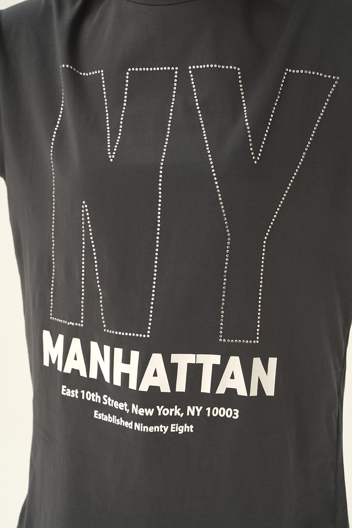 Füme NY İşlemeli Tişört 6744 - 6