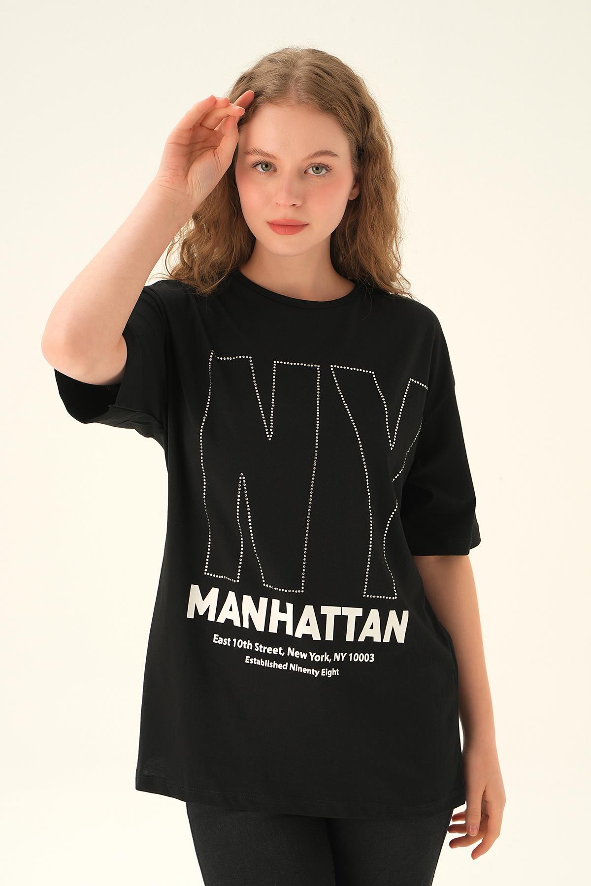 Siyah NY İşlemeli Tişört 6744 - 3