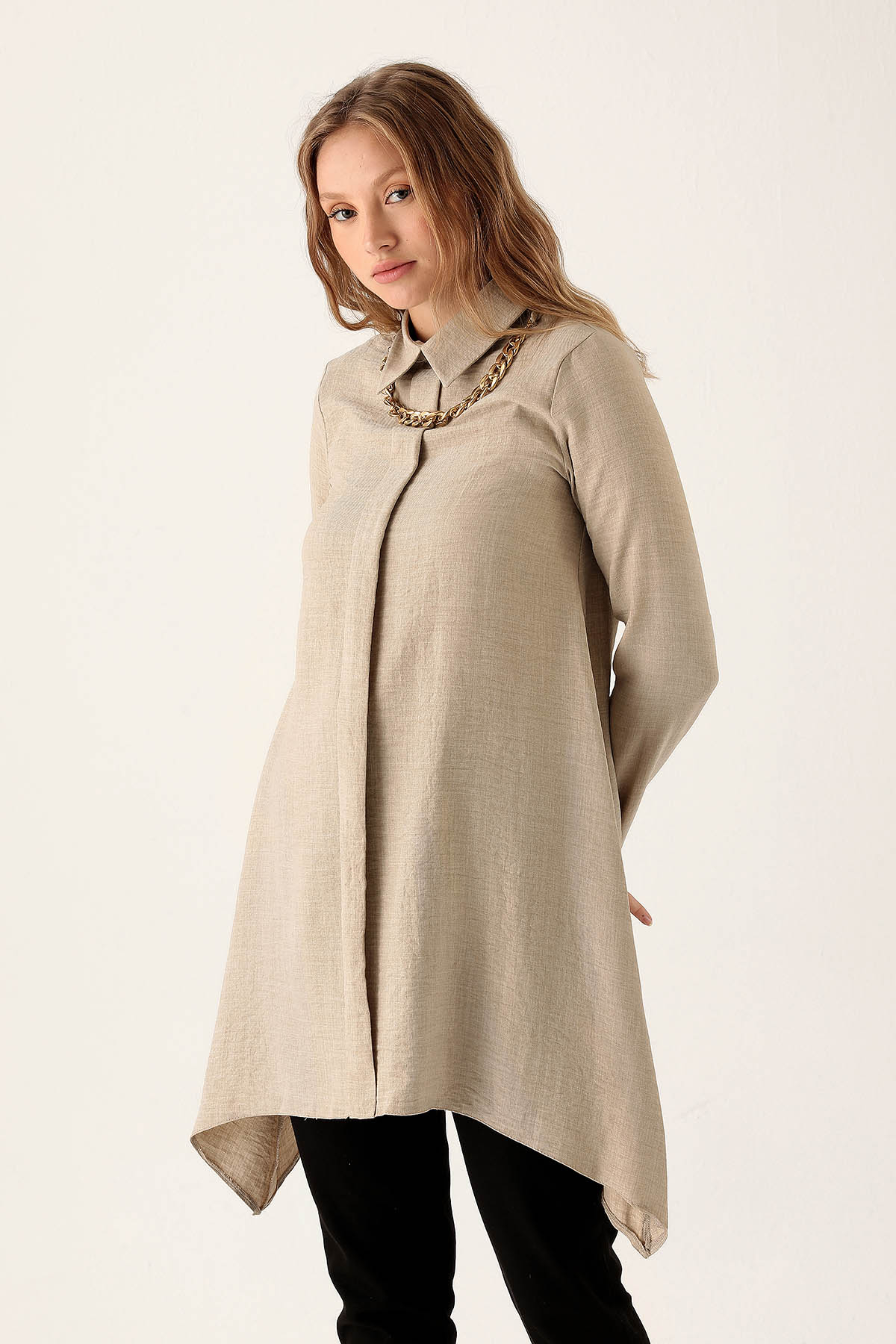 6748A Kolye Detay Tunik Bej - 2