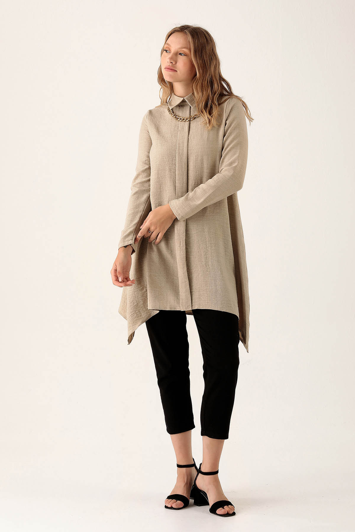 6748A Kolye Detay Tunik Bej - 4