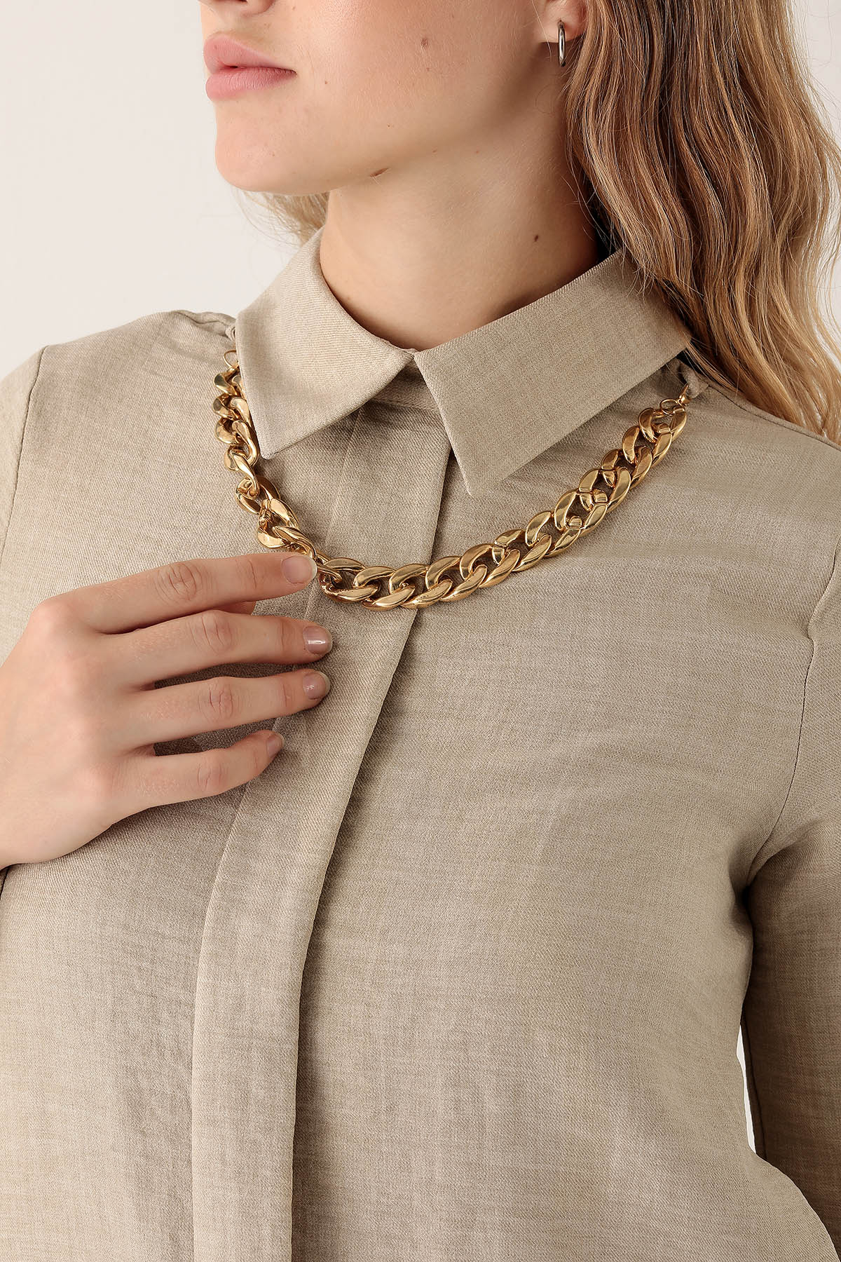 Bej Kolye Detay Tunik 6748A - 6