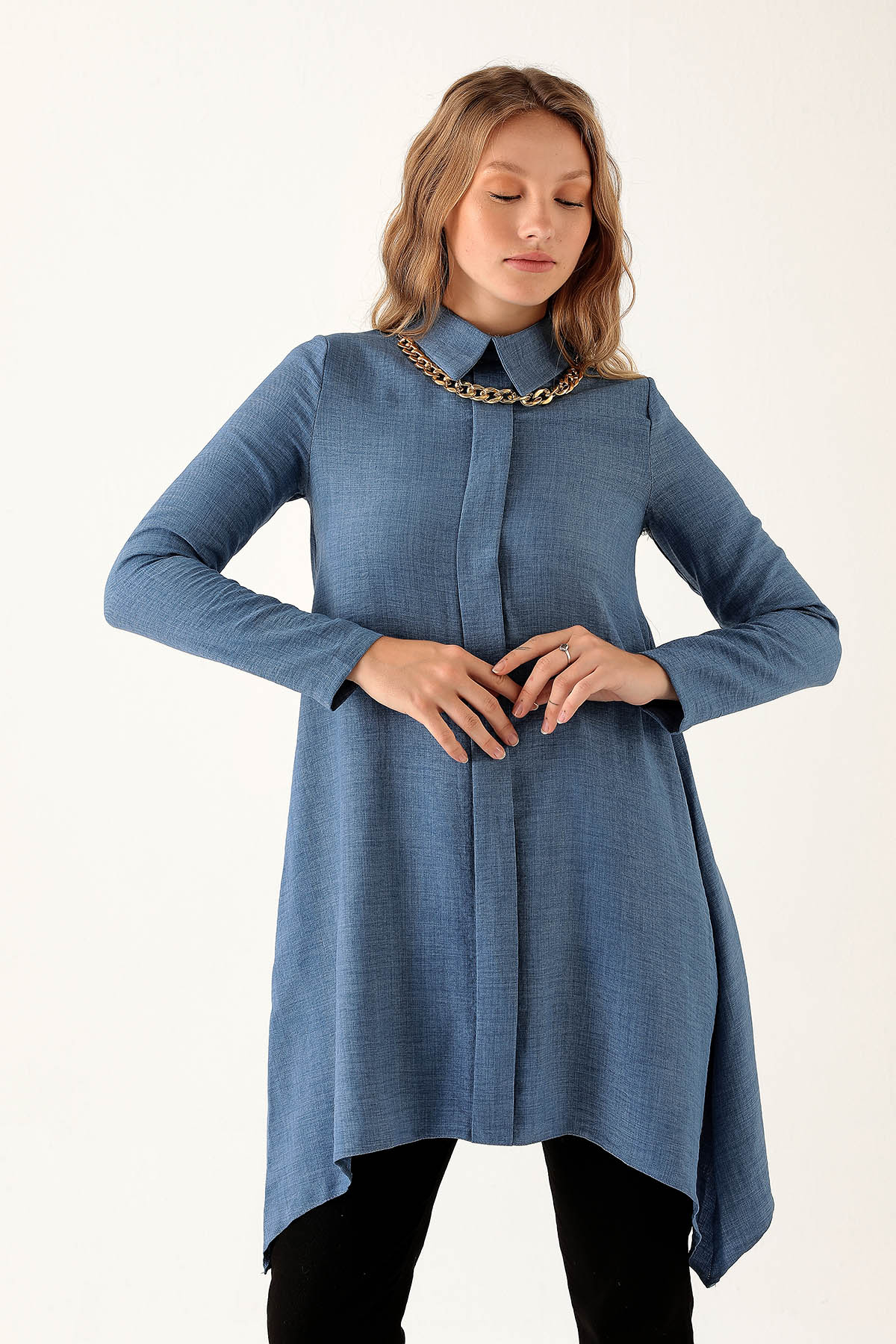 6748A Kolye Detay Tunik İndigo - 2