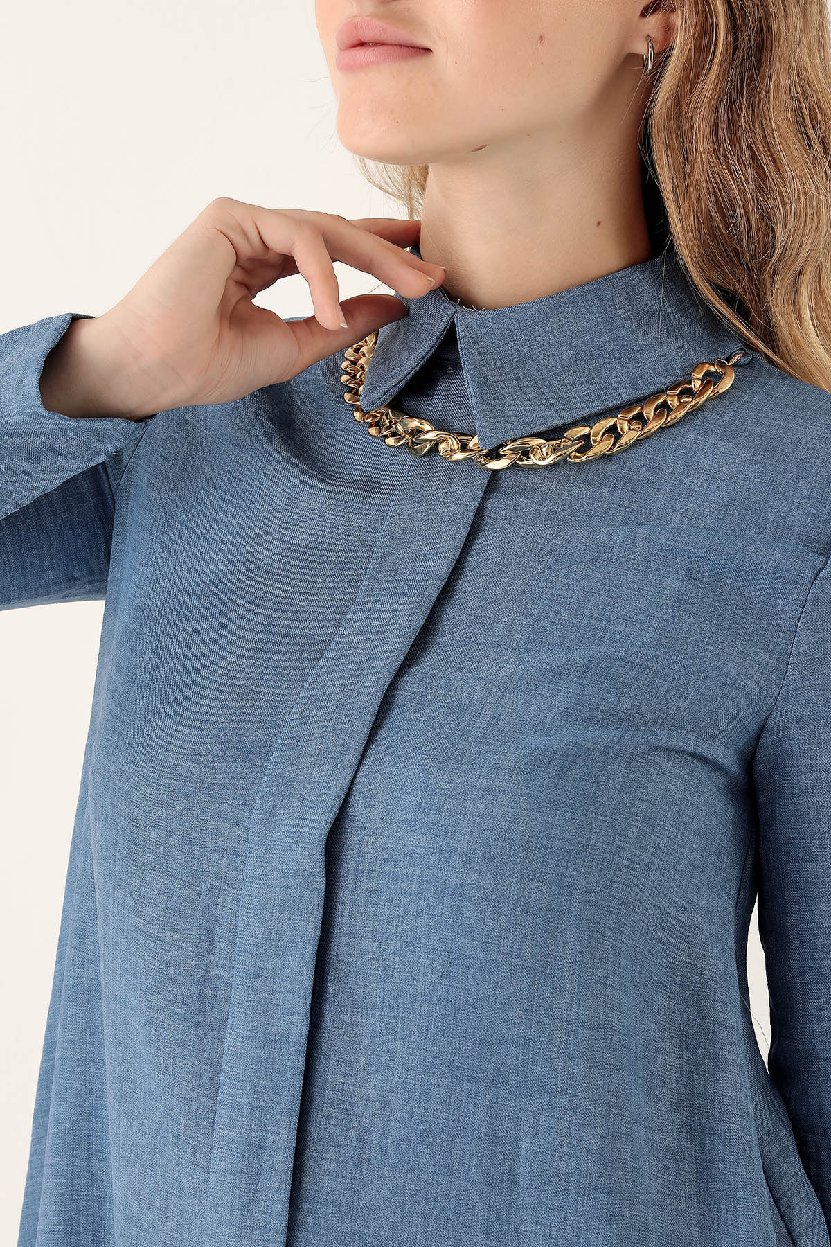 6748A Kolye Detay Tunik İndigo - 6