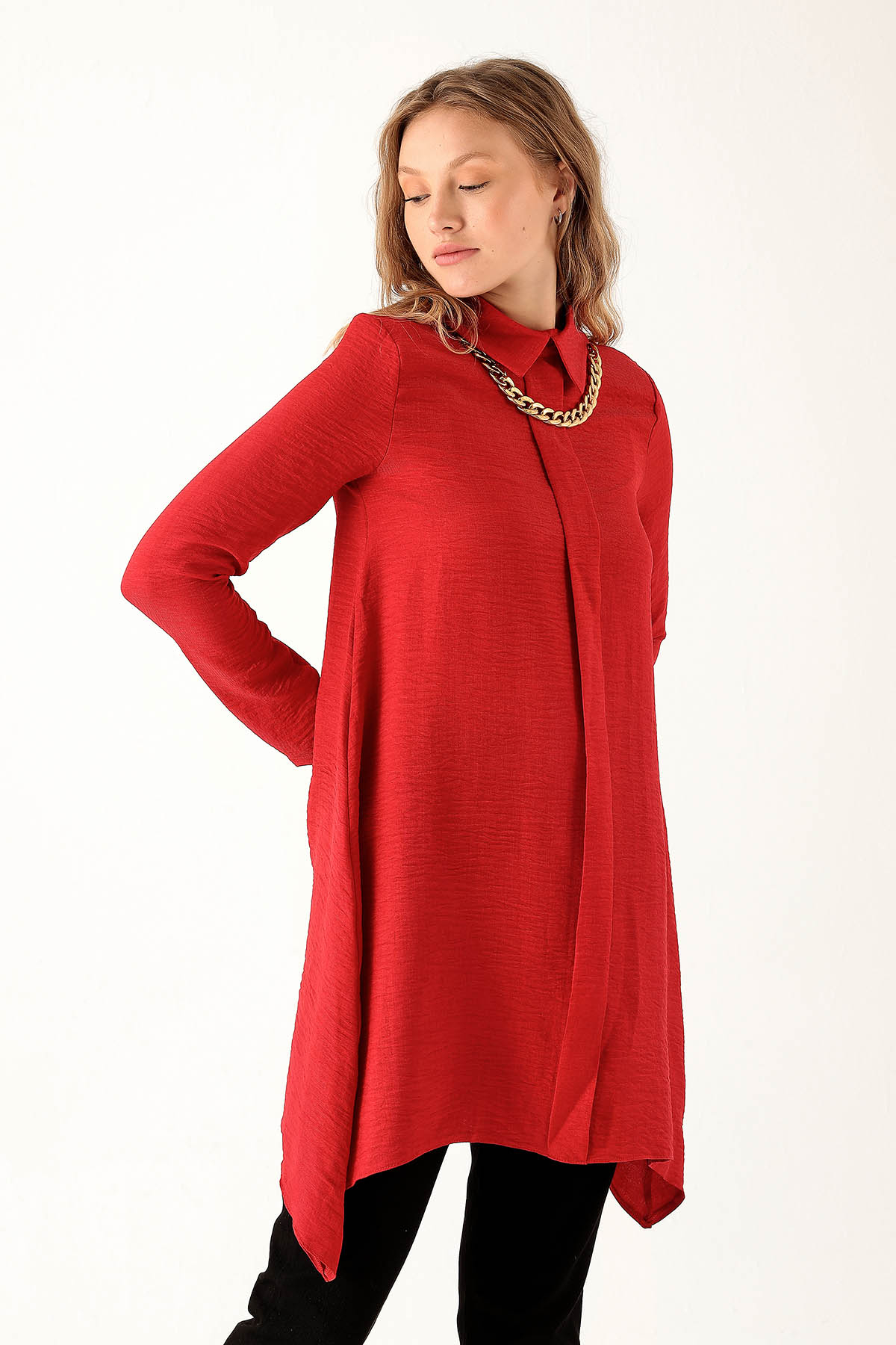 6748A Kolye Detay Tunik Kırmızı - 2