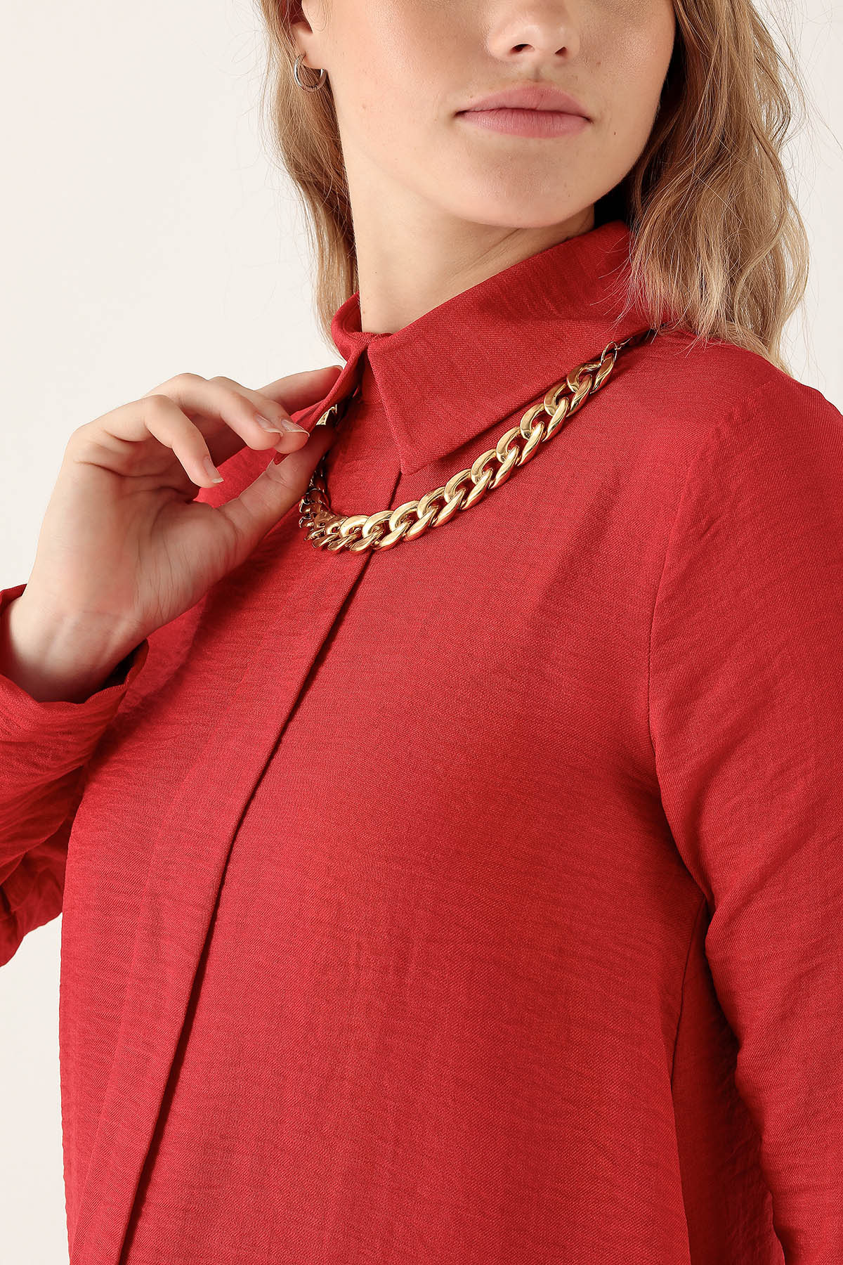 6748A Kolye Detay Tunik Kırmızı - 5