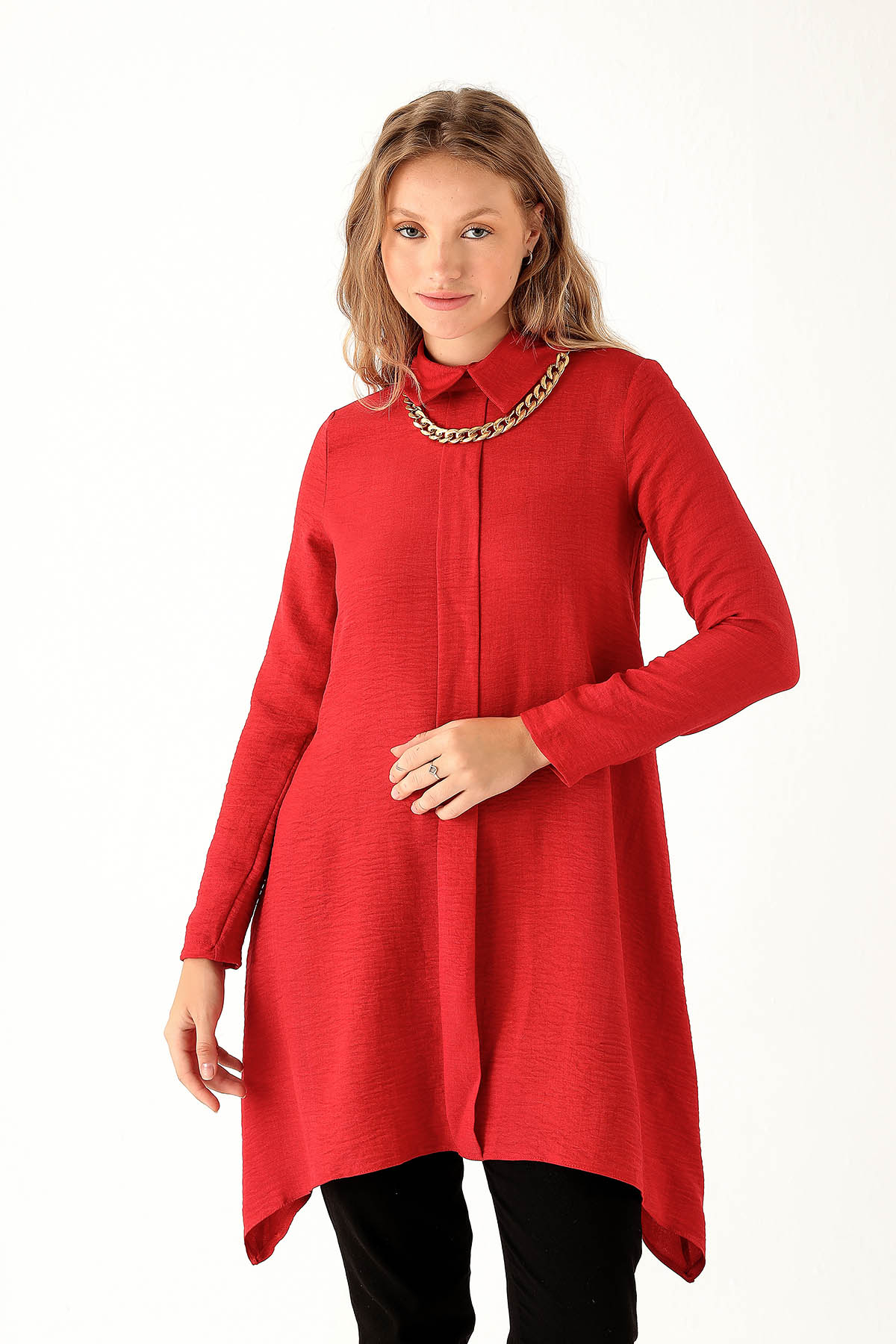 Kırmızı Kolye Detay Tunik 6748A - 1
