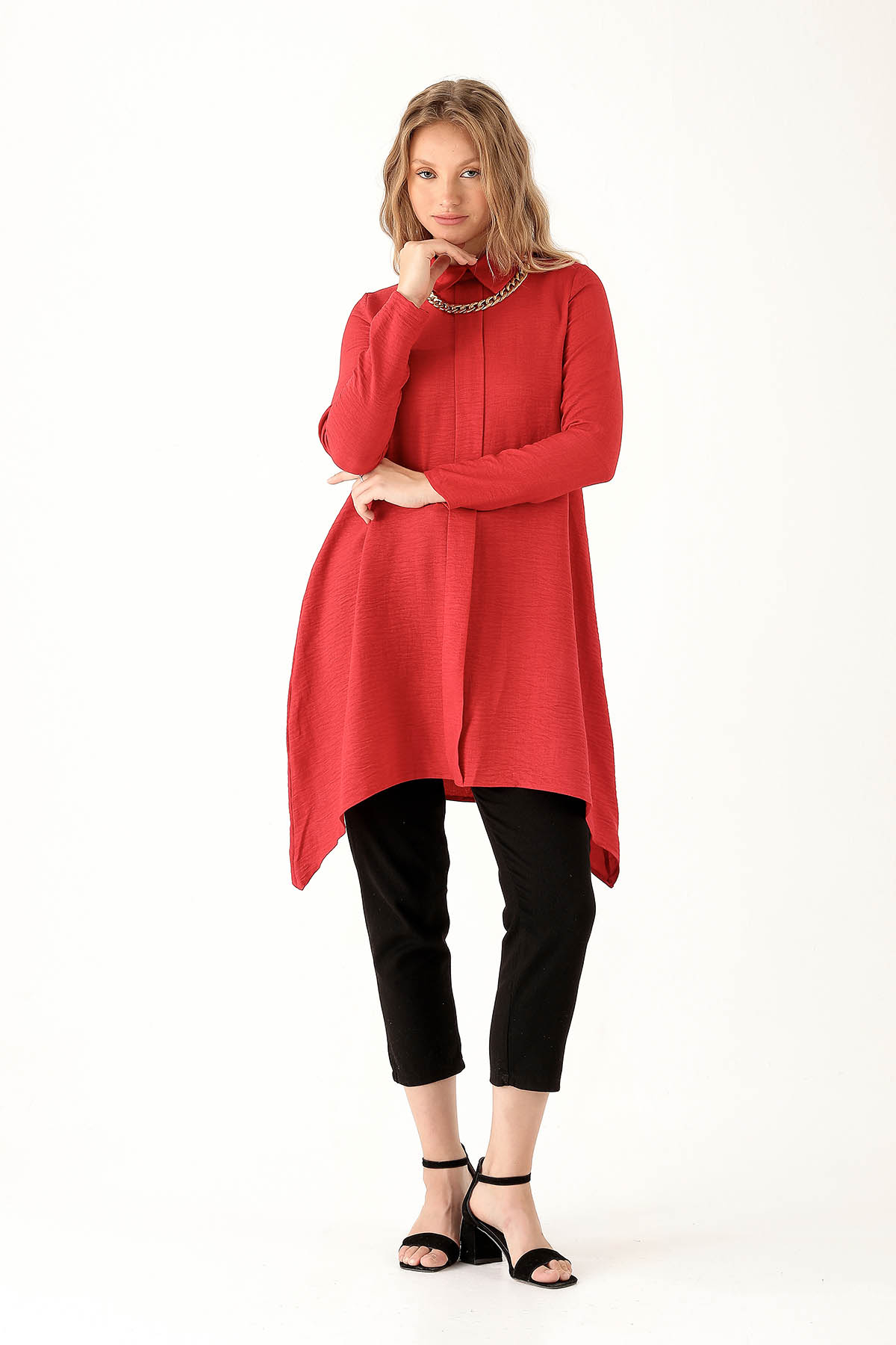 Kırmızı Kolye Detay Tunik 6748A - 3