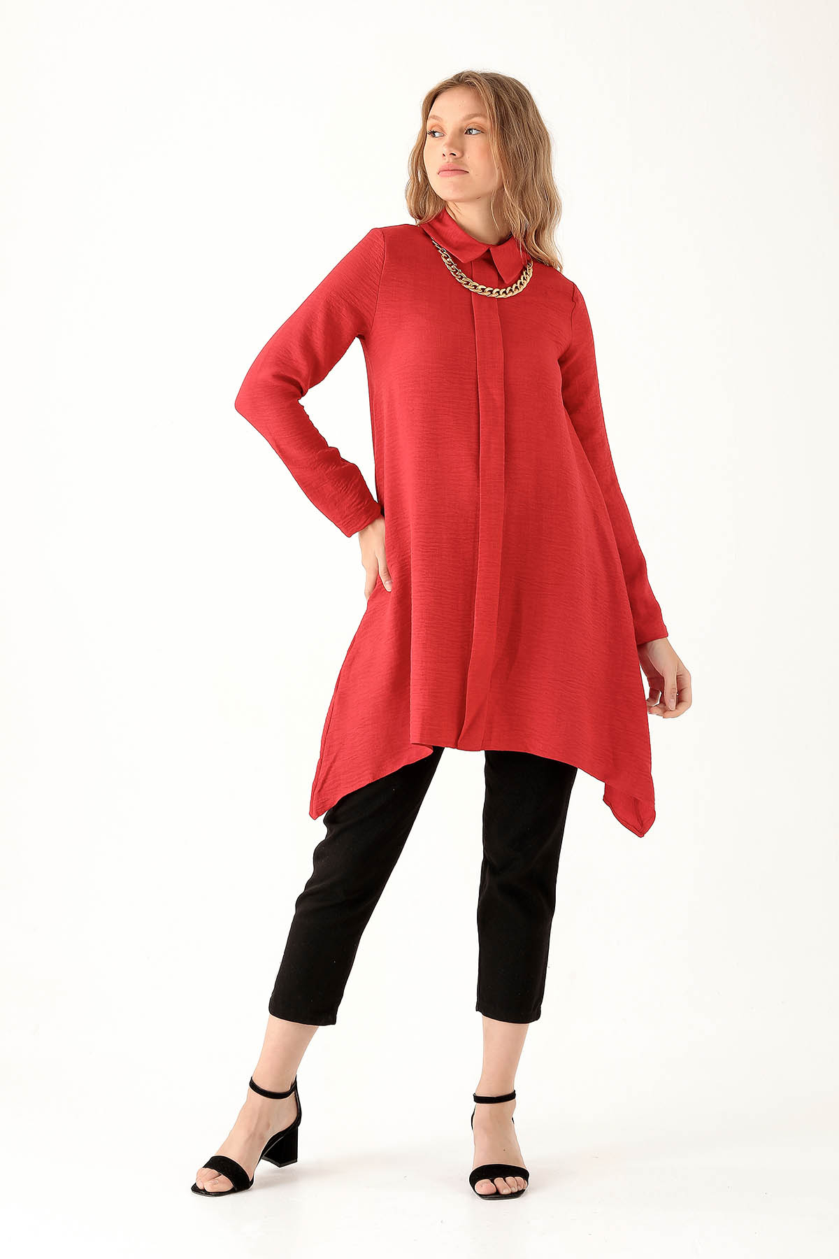 Kırmızı Kolye Detay Tunik 6748A - 4