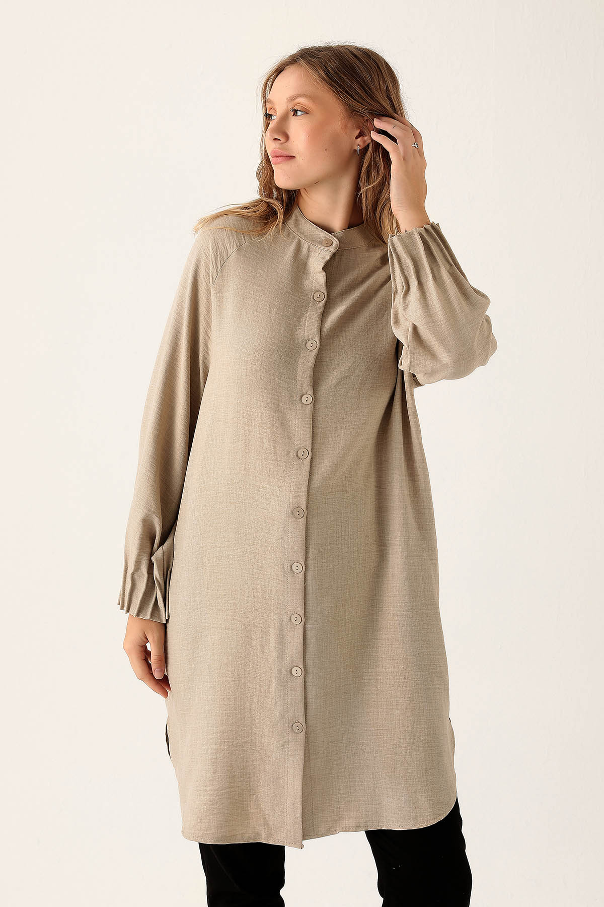 6749A Kol Drapeli Tunik Bej - 2