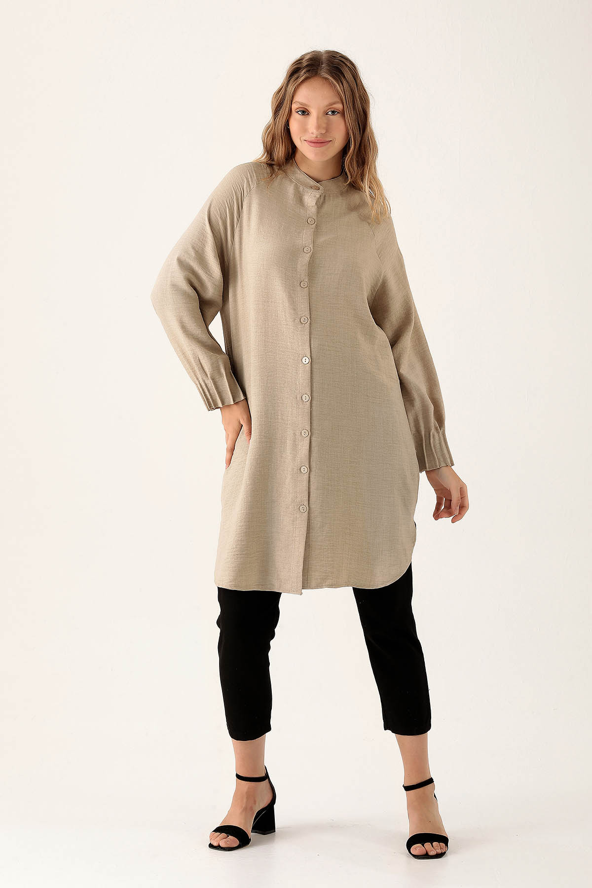 6749A Kol Drapeli Tunik Bej - 3