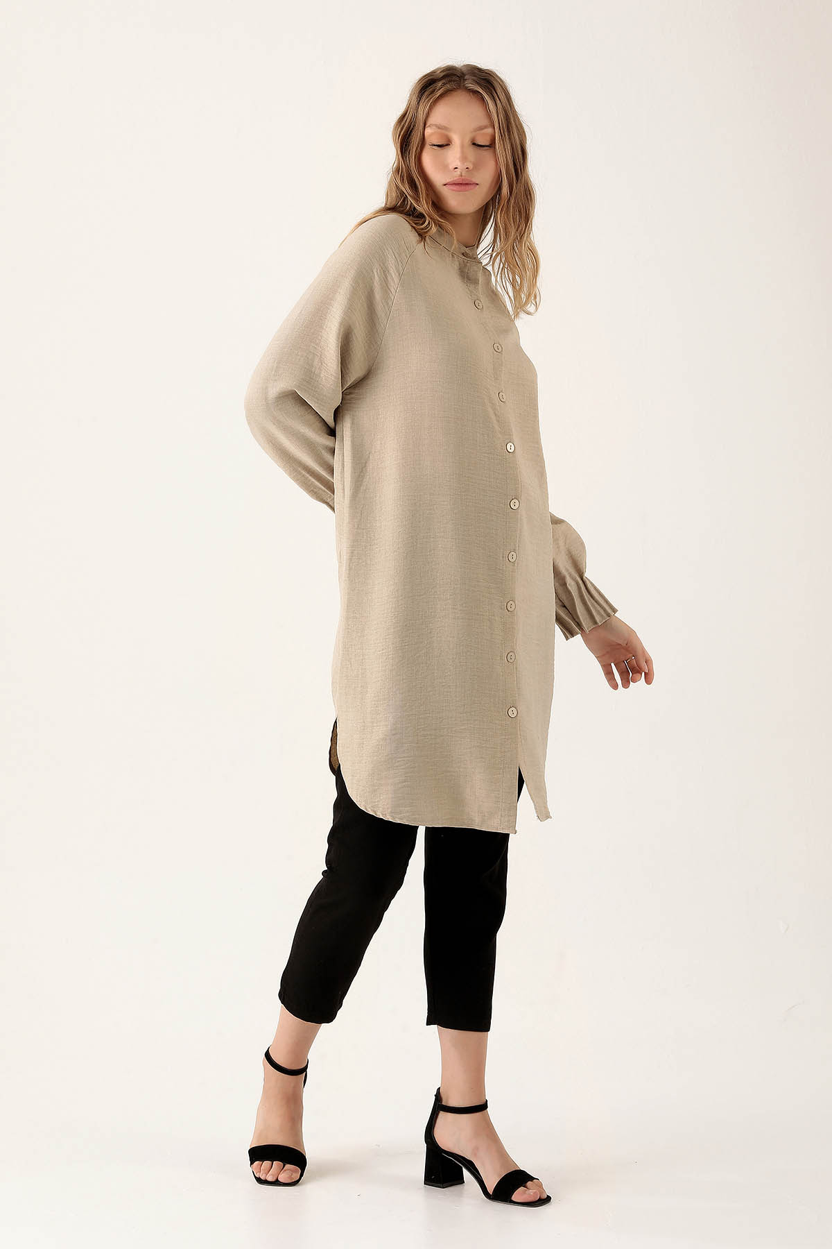 6749A Kol Drapeli Tunik Bej - 4