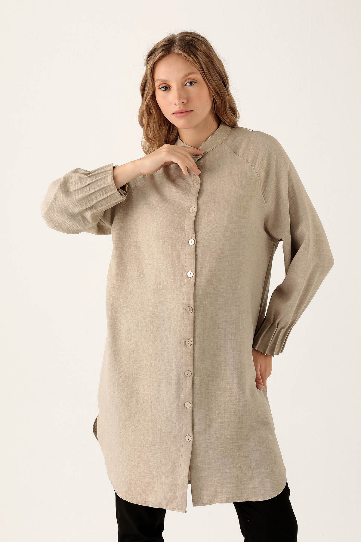 Bej Kol Drapeli Tunik 6749A - 1