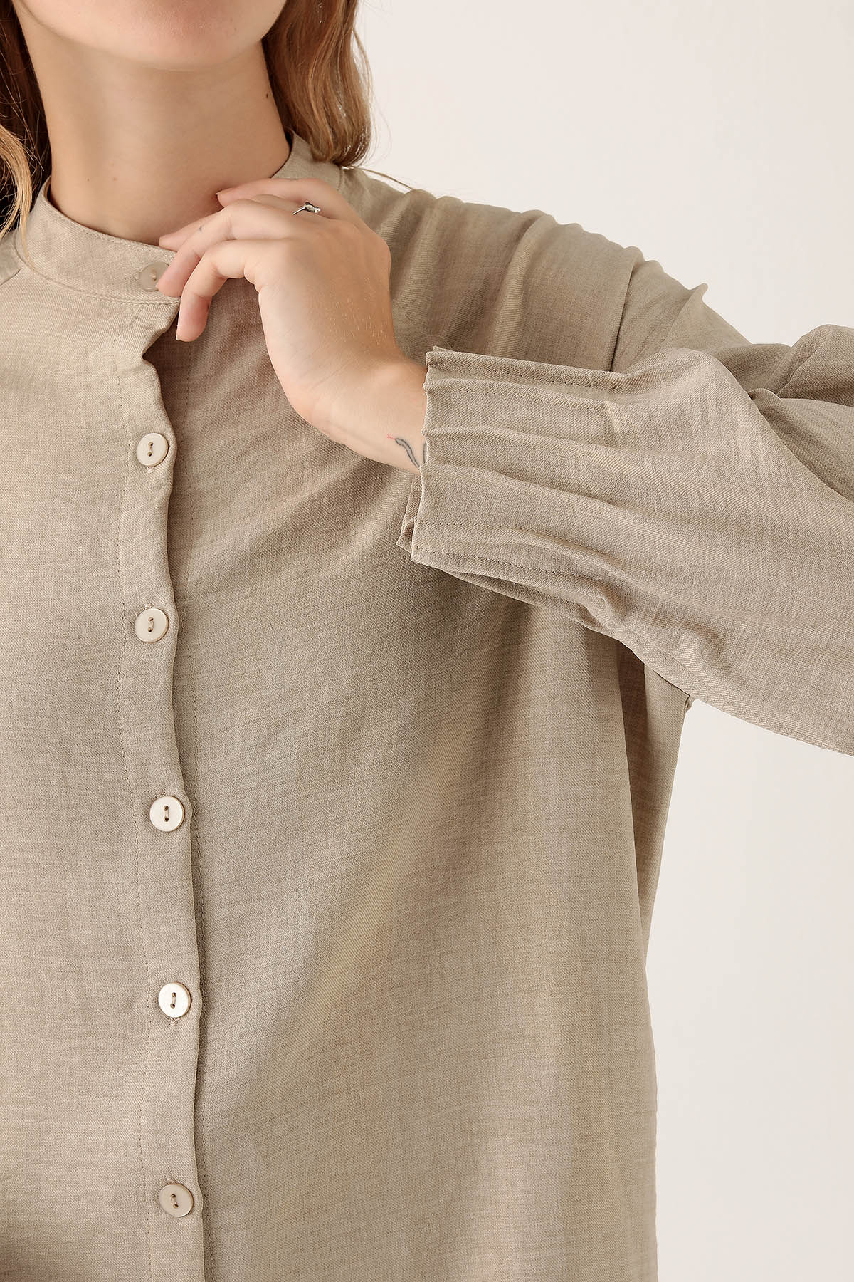 Bej Kol Drapeli Tunik 6749A - 6