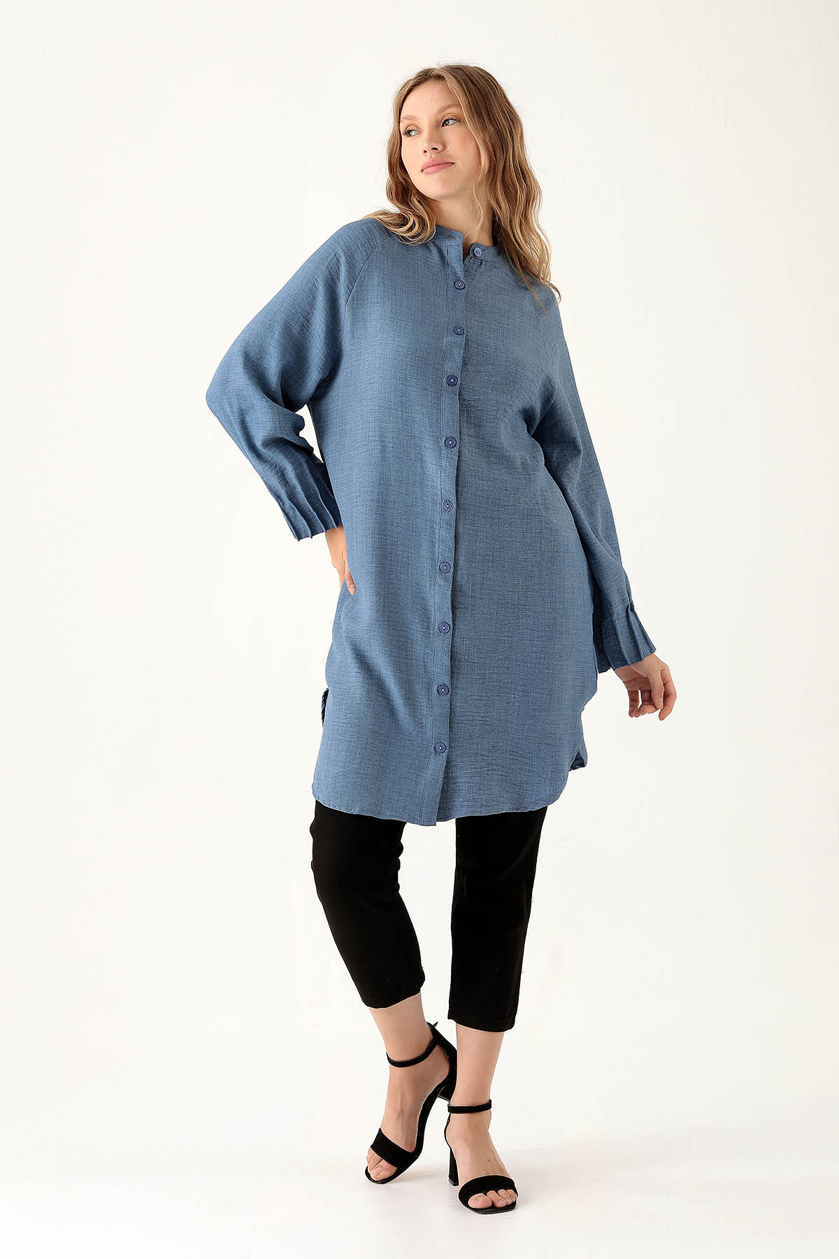 6749A Kol Drapeli Tunik İndigo - 4