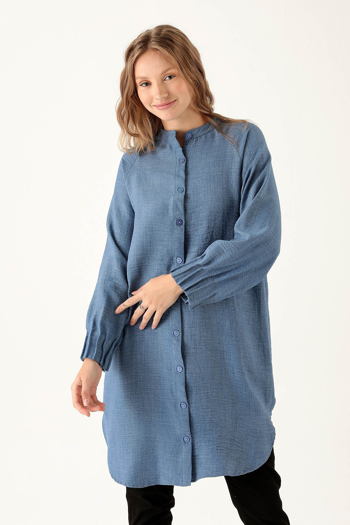 İndigo Kol Drapeli Tunik 6749A - 1