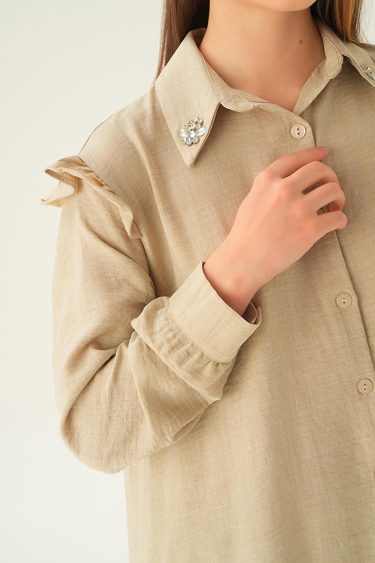 Bej Yaka Taşlı Tunik Pantolon Takım 6762A - 2