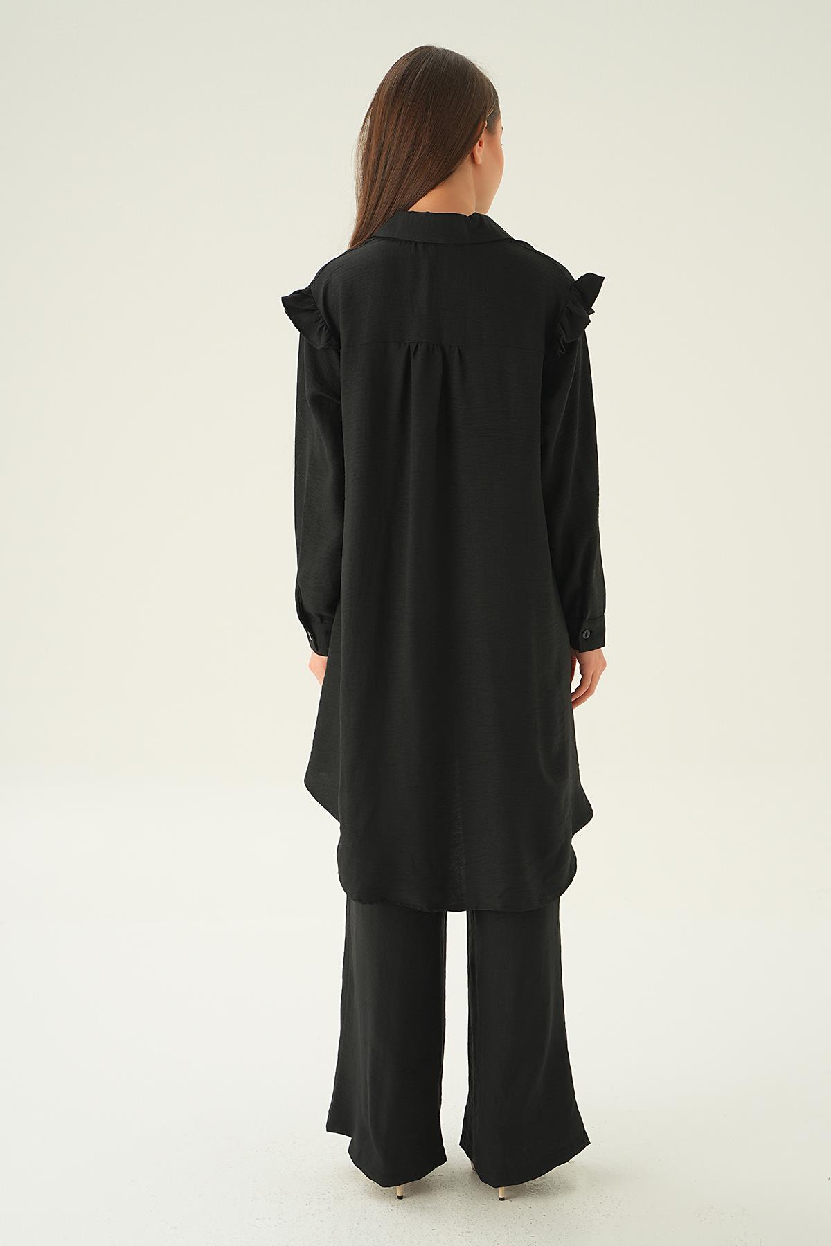 Siyah Yaka Taşlı Tunik Pantolon Takım 6762A - 5