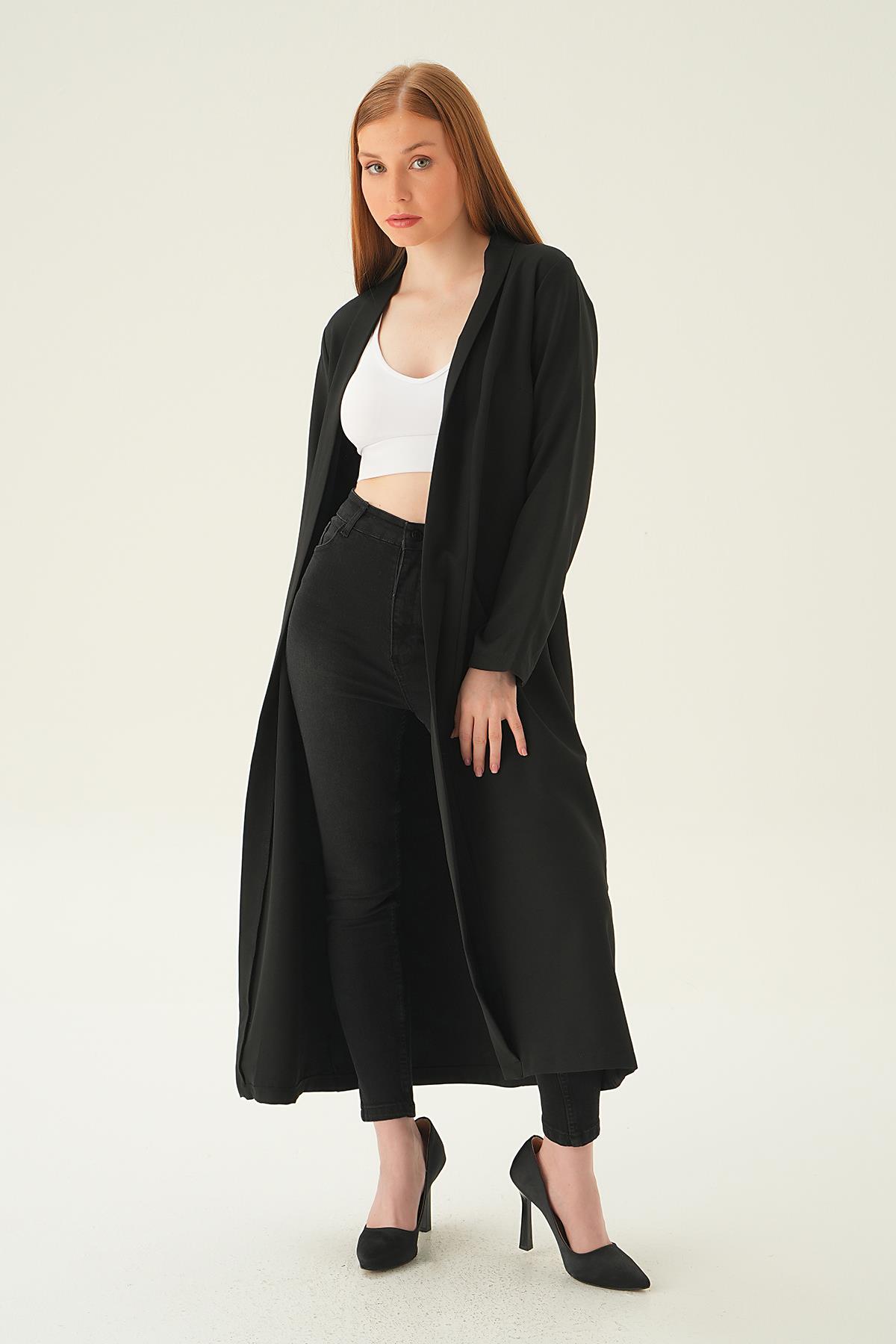 6764A Bel Kuşaklı Ceket Siyah - 5