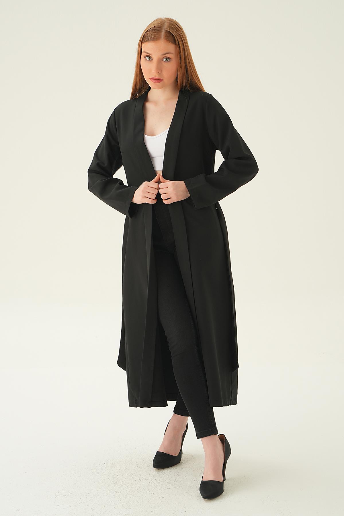 6764A Bel Kuşaklı Ceket Siyah - 4