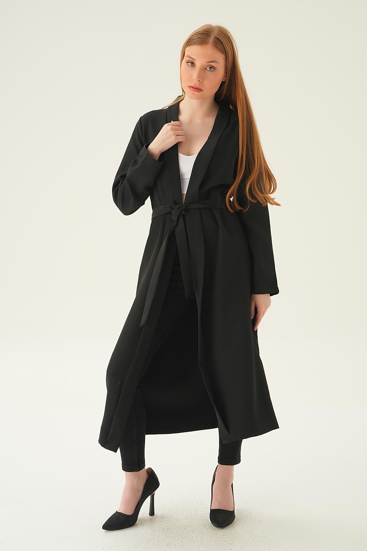 Siyah Bel Kuşaklı Ceket 6764A - 1