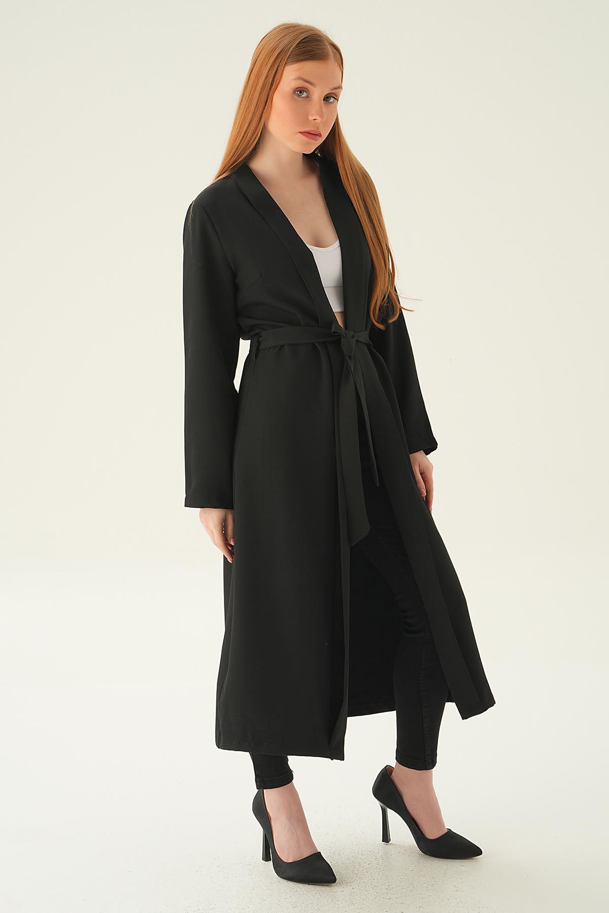 Siyah Bel Kuşaklı Ceket 6764A - 3