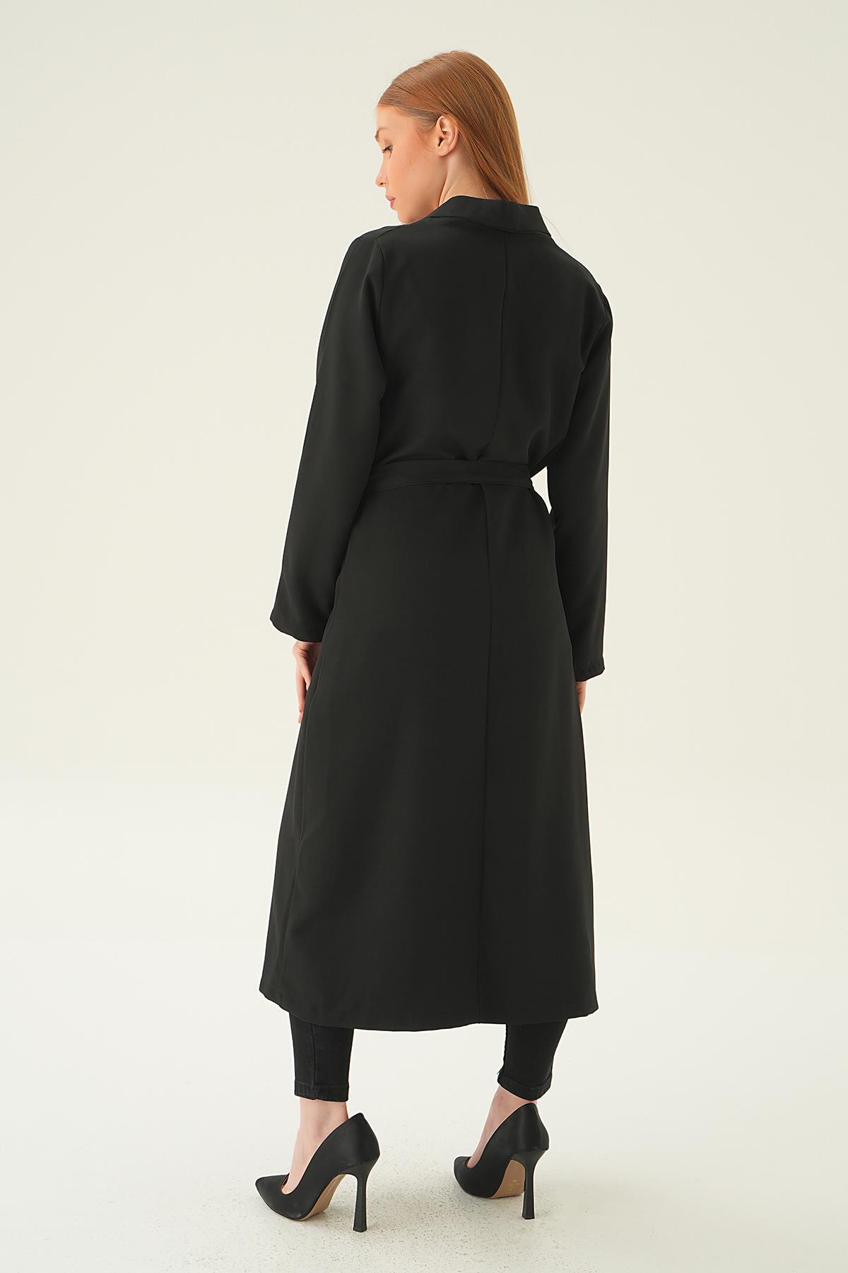 Siyah Bel Kuşaklı Ceket 6764A - 6