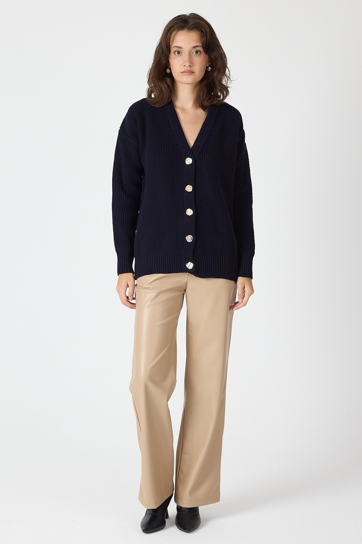 Laci V Yaka Düğmeli Örme Kadın Hırka 6765 - 3