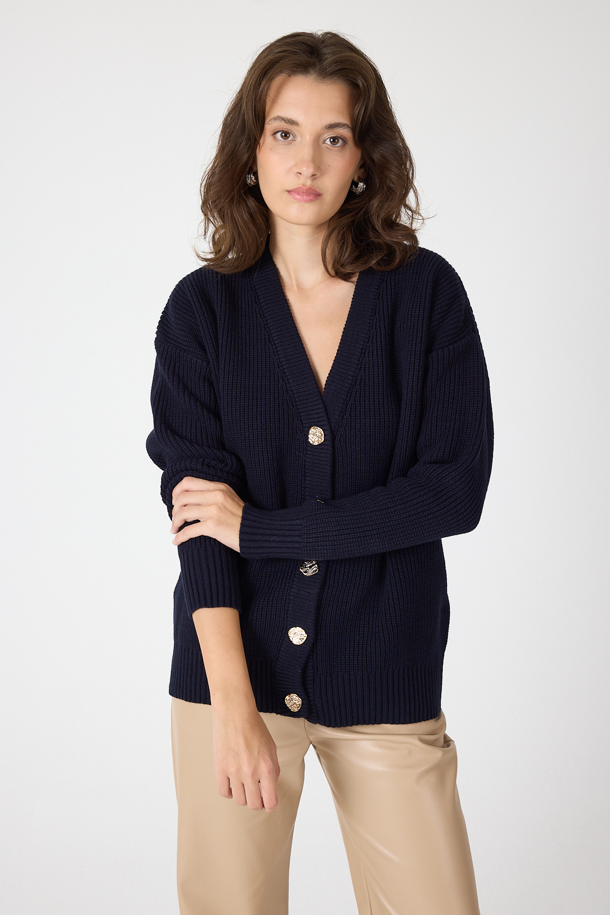 Laci V Yaka Düğmeli Örme Kadın Hırka 6765 - 6