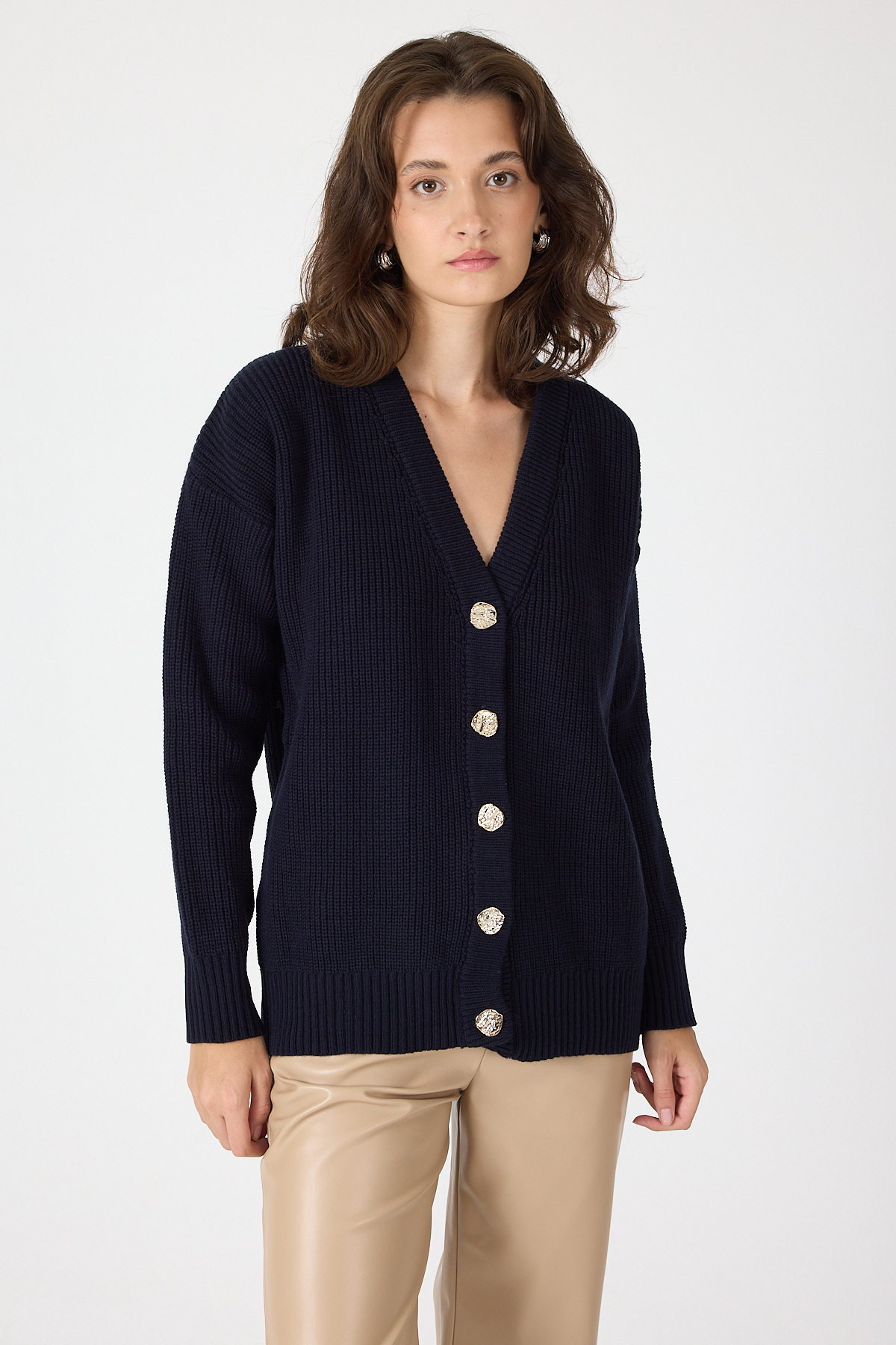 Laci V Yaka Düğmeli Örme Kadın Hırka 6765 - 2