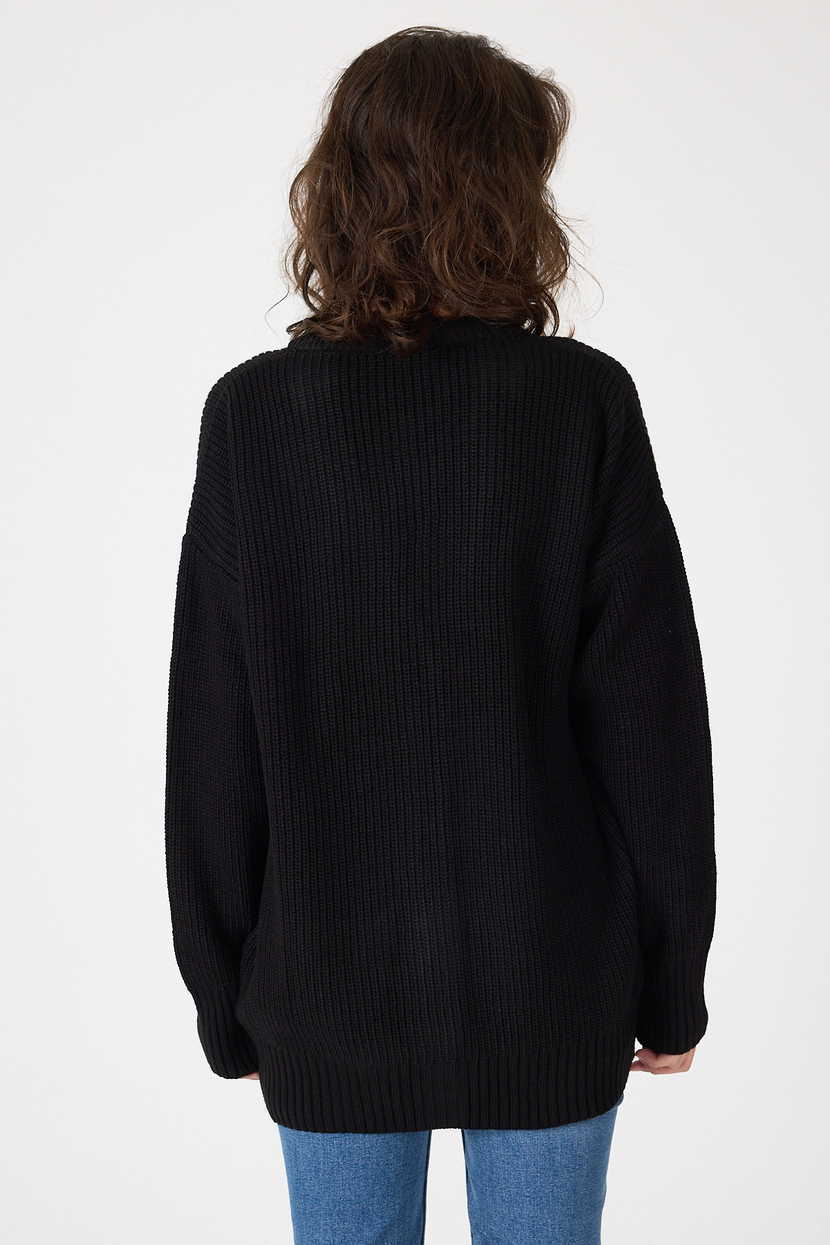 Siyah V Yaka Düğmeli Örme Kadın Hırka 6765 - 5