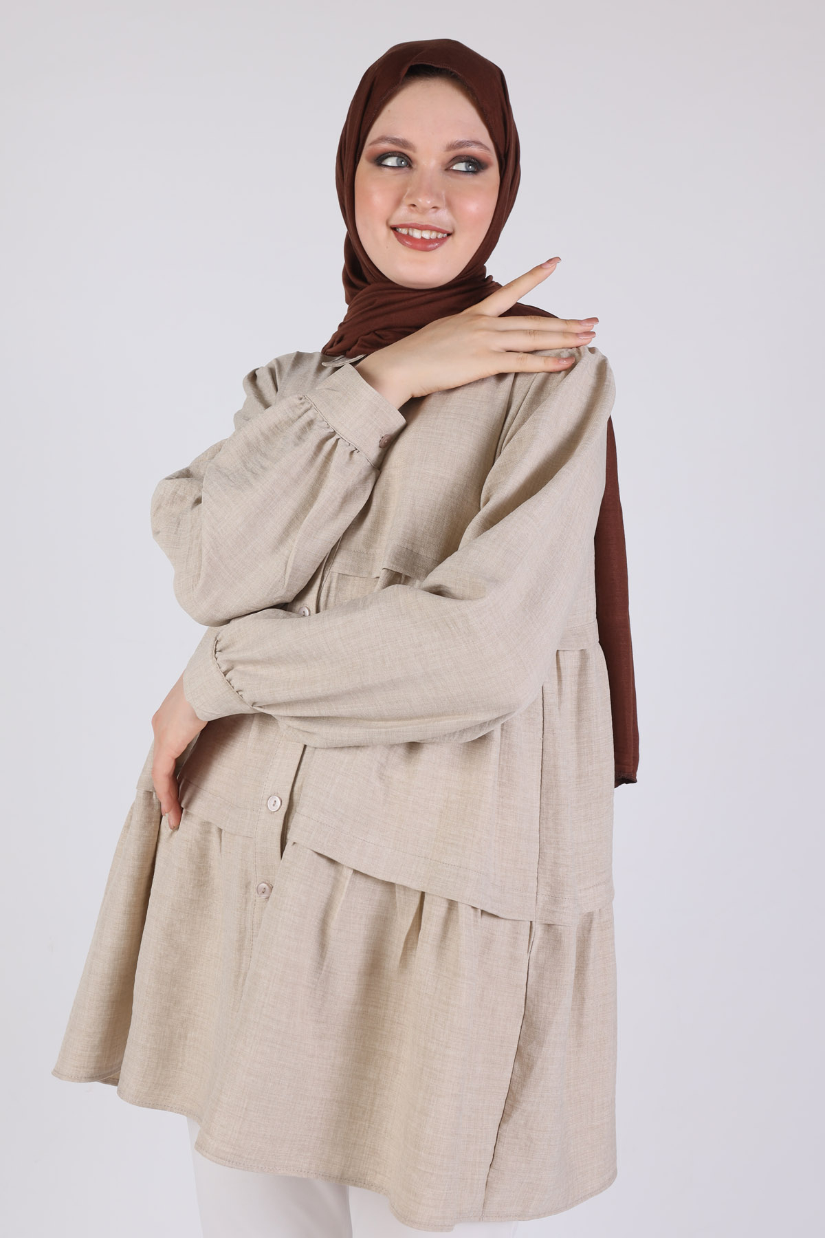 6765A Kat Kat Detay Tunik Bej - 2