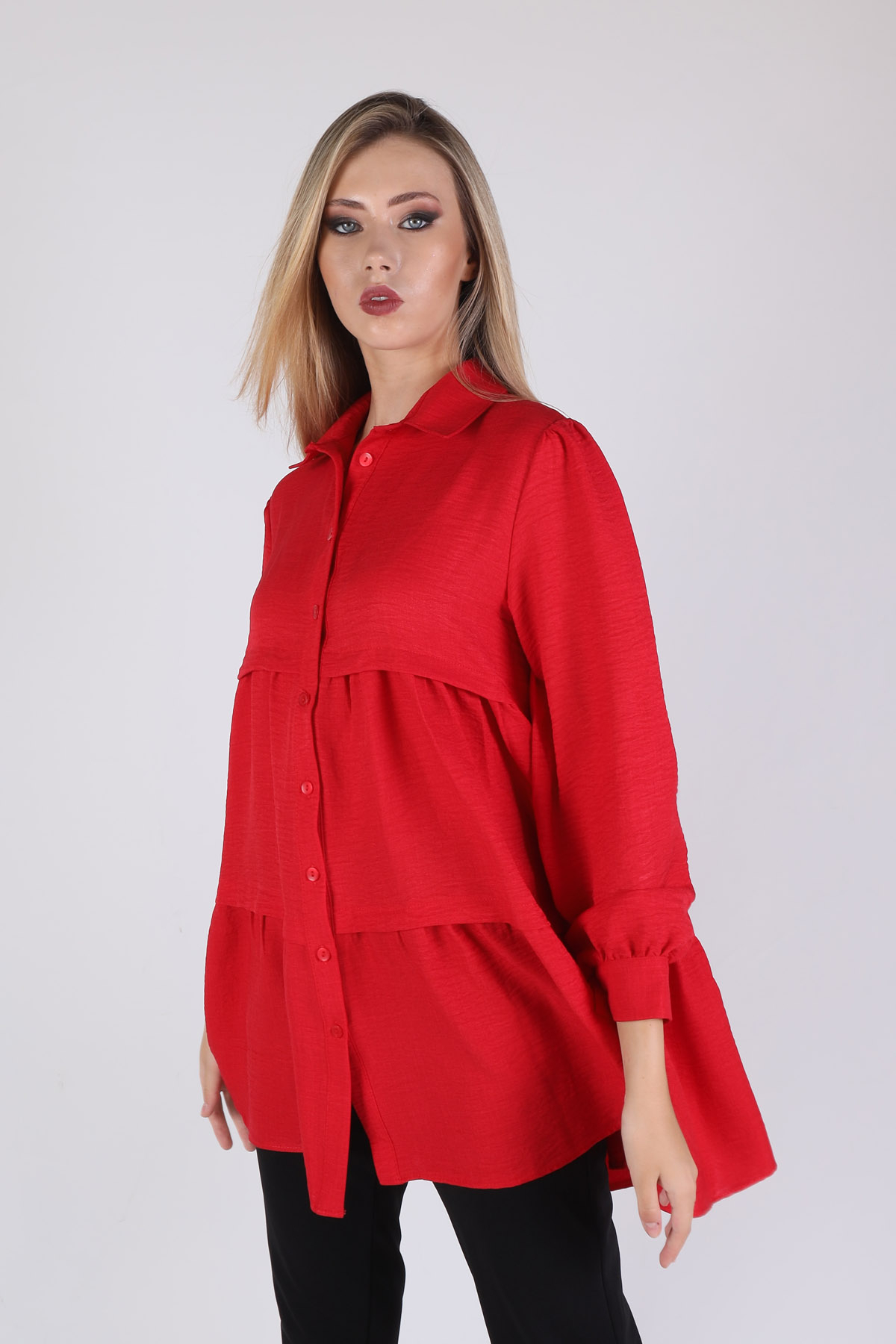 6765A Kat Kat Detay Tunik Kırmızı - 2