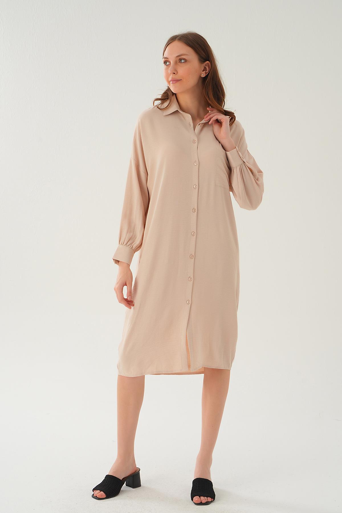 Bej Cep Detay Uzun Tunik 6773-1 - 3