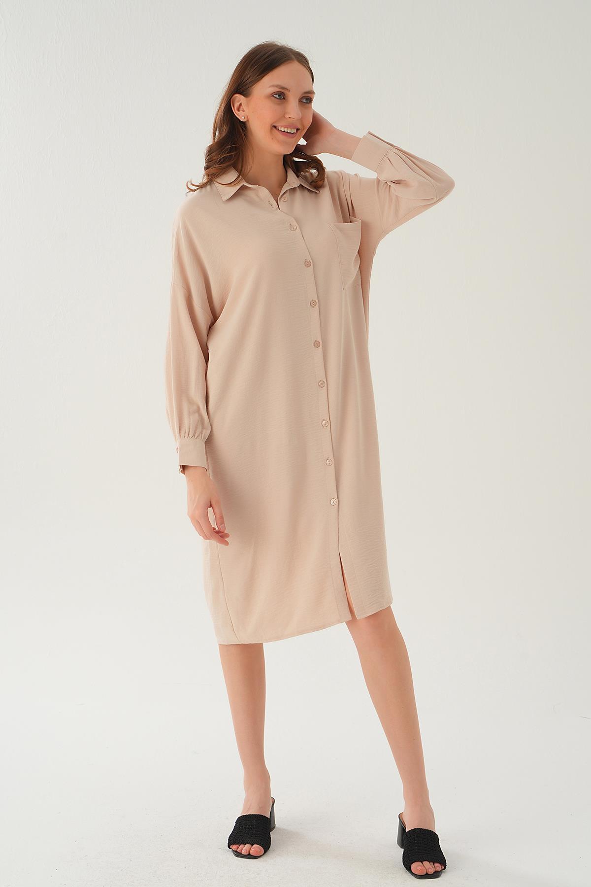 Bej Cep Detay Uzun Tunik 6773-1 - 4