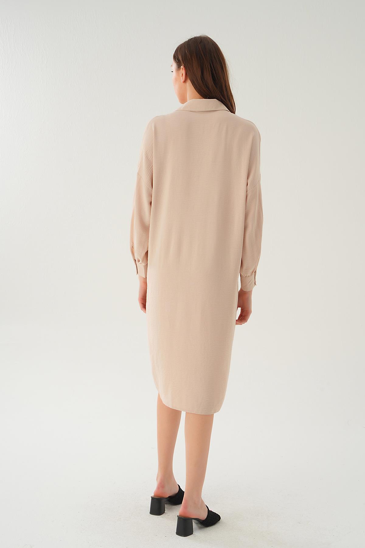 Bej Cep Detay Uzun Tunik 6773-1 - 5