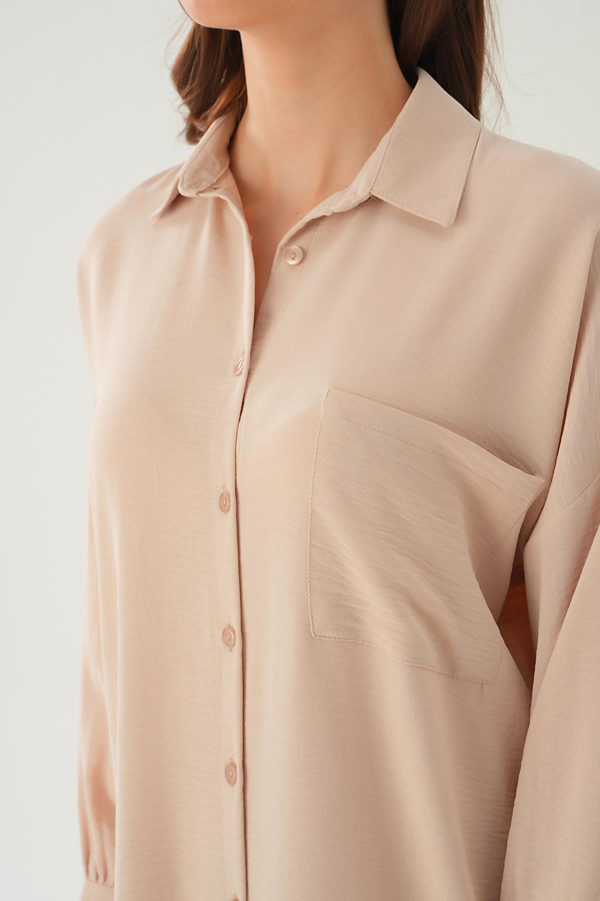 Bej Cep Detay Uzun Tunik 6773-1 - 6